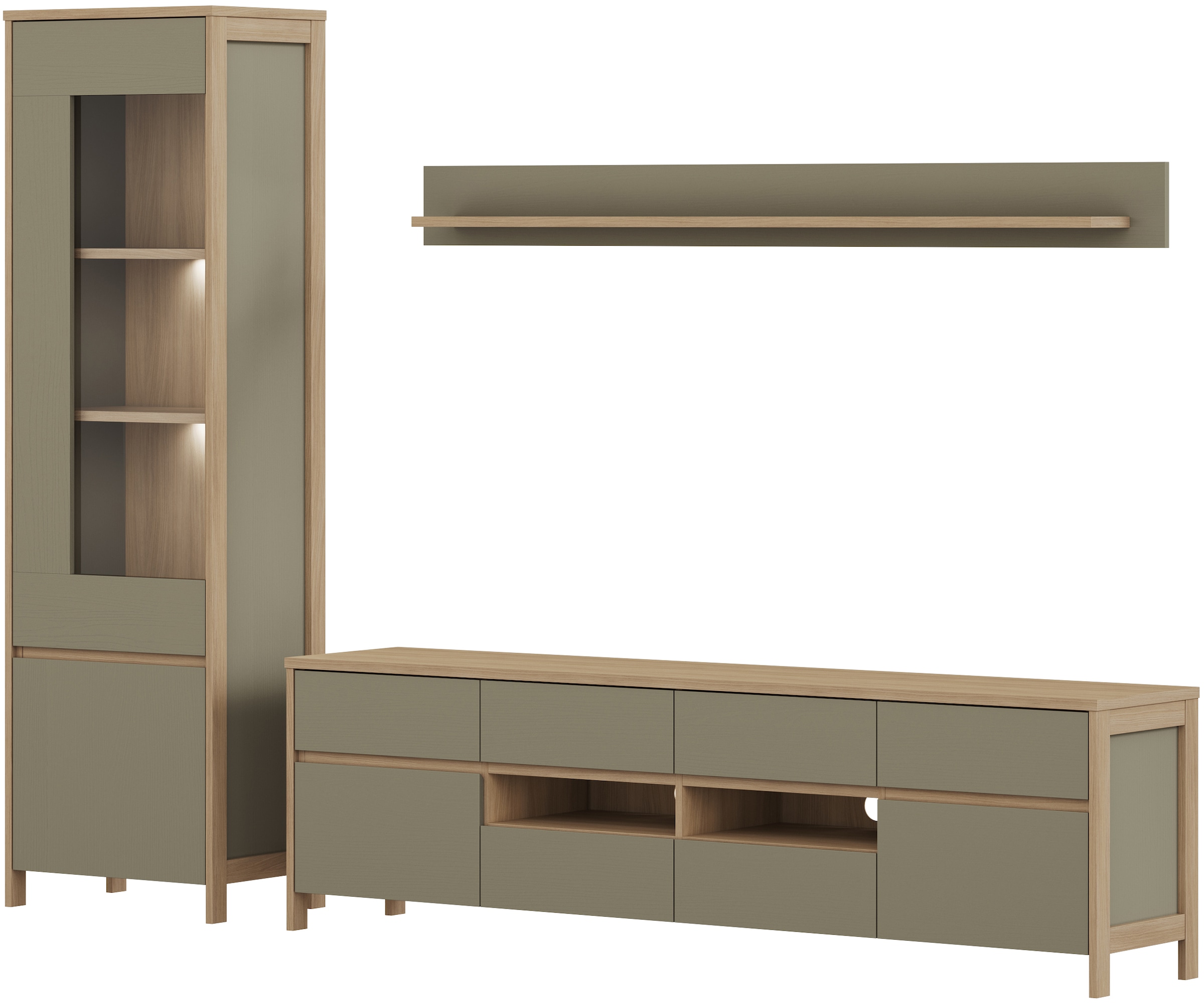Home affaire Wohnwand »Stranda, moderne Anbauwand, Komplettset im Scandi-Style«, (3 St.), enthält Vitrine, Lowboard und Wandboard, 270 cm breit