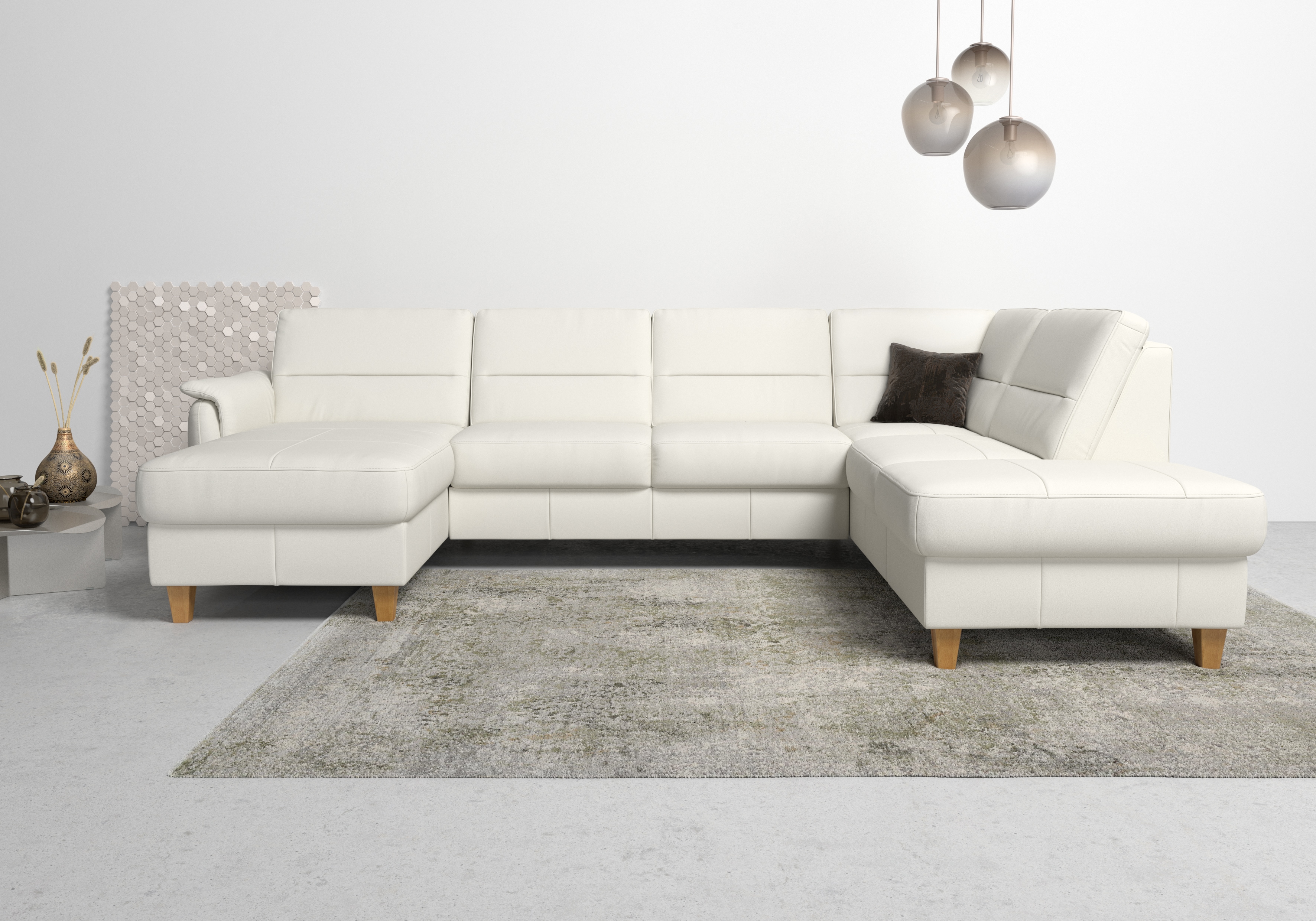 Home affaire Wohnlandschaft "Palmera U-Form, B: 308 cm, große Stoff + Leder Auswahl" optional Schlaffunktion & Bettkasten, Federkern, XXL-Wohnlandschaft