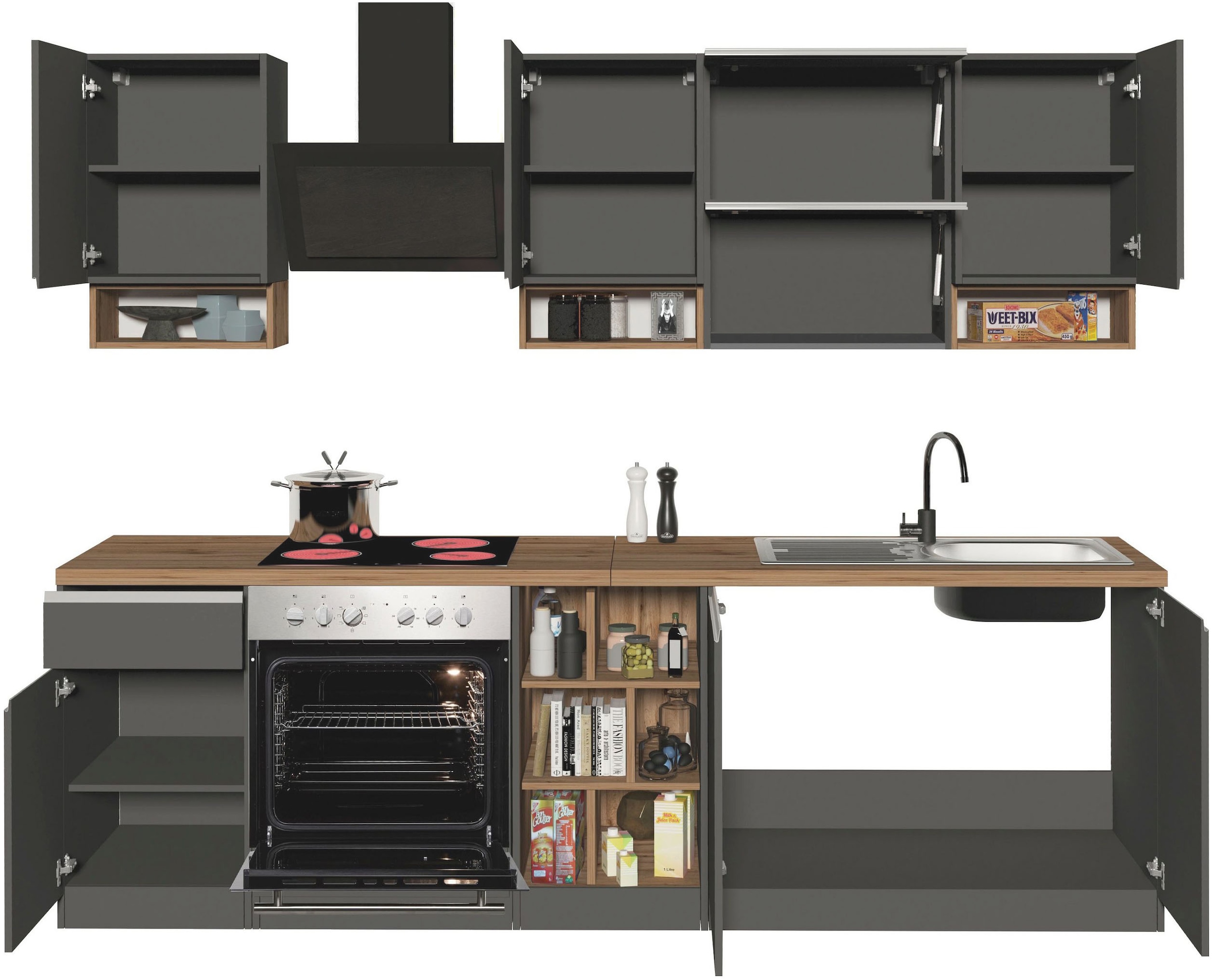 KOCHSTATION Küchenzeile »KS-Sole« Breite 256 cm, mit Geschirr-Abtropfschrank, ohne E-Geräte