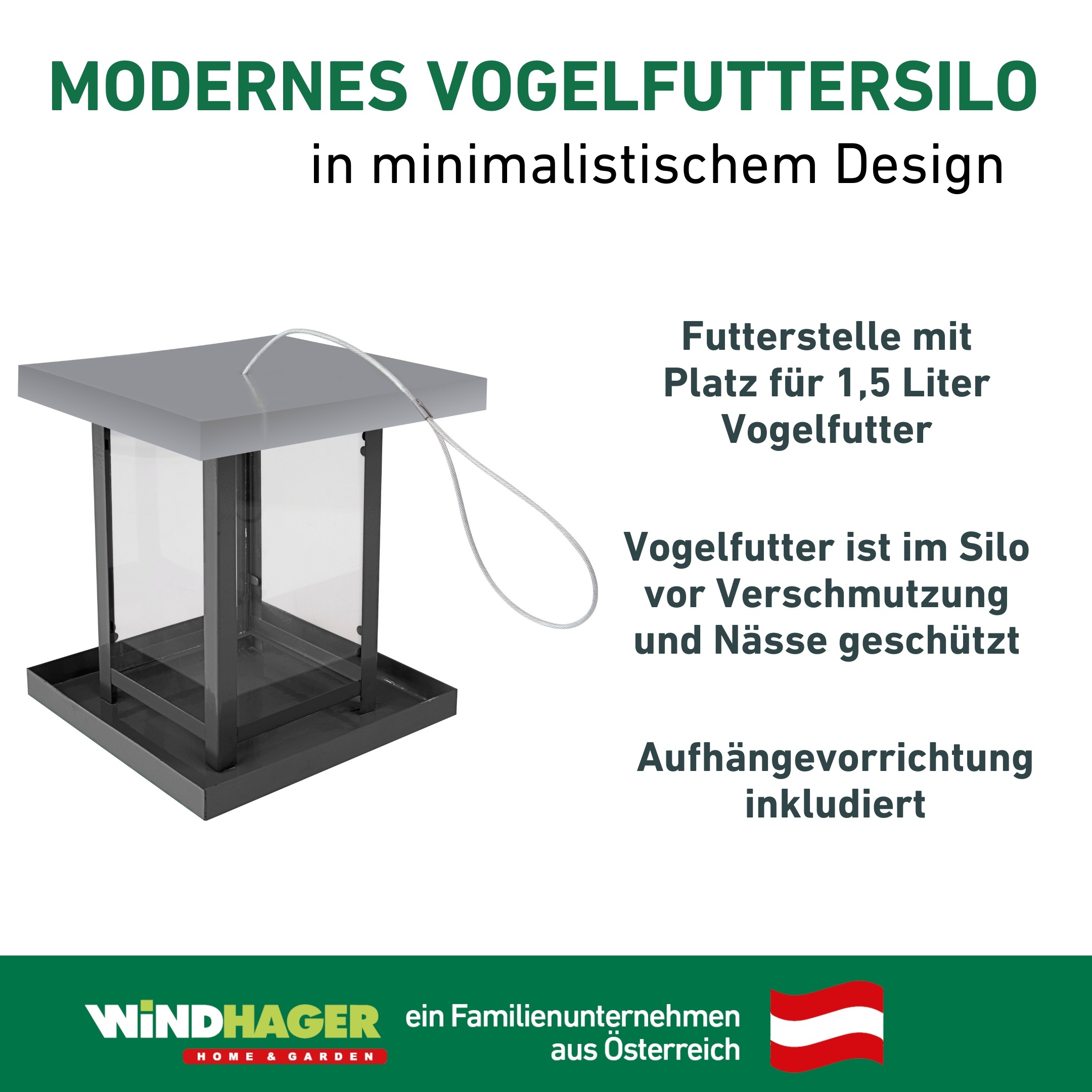 Windhager Futterhaus »View, Vogelfutterhaus für Wildvogelarten, witterungsbeständig« Futterstation inkl. Aufhängung, Füllmenge ca. 1,5 L, 16x16x17,5 cm