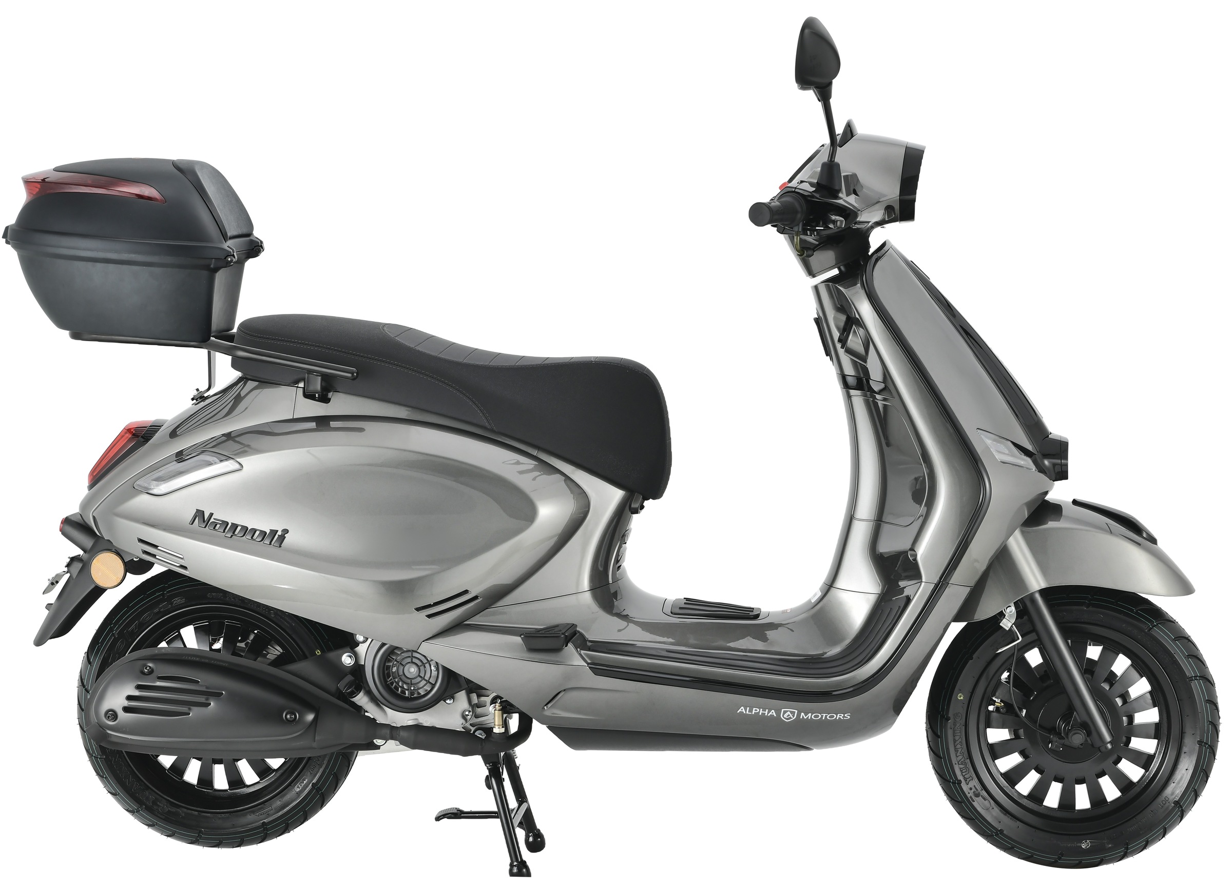 Alpha Motors Motorroller Napoli 50 ccm 45 km/h EURO 5 silber-schwarz inkl. Topcase