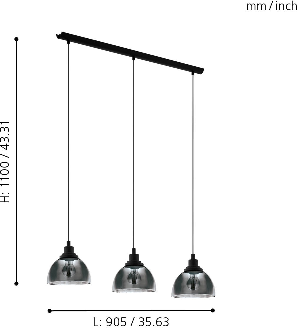 EGLO Hängeleuchte »BELESER«, 3 flammig-flammig, schwarz / L90,5 x H110 x B20,5 cm / aus Stahl - Pendellampe