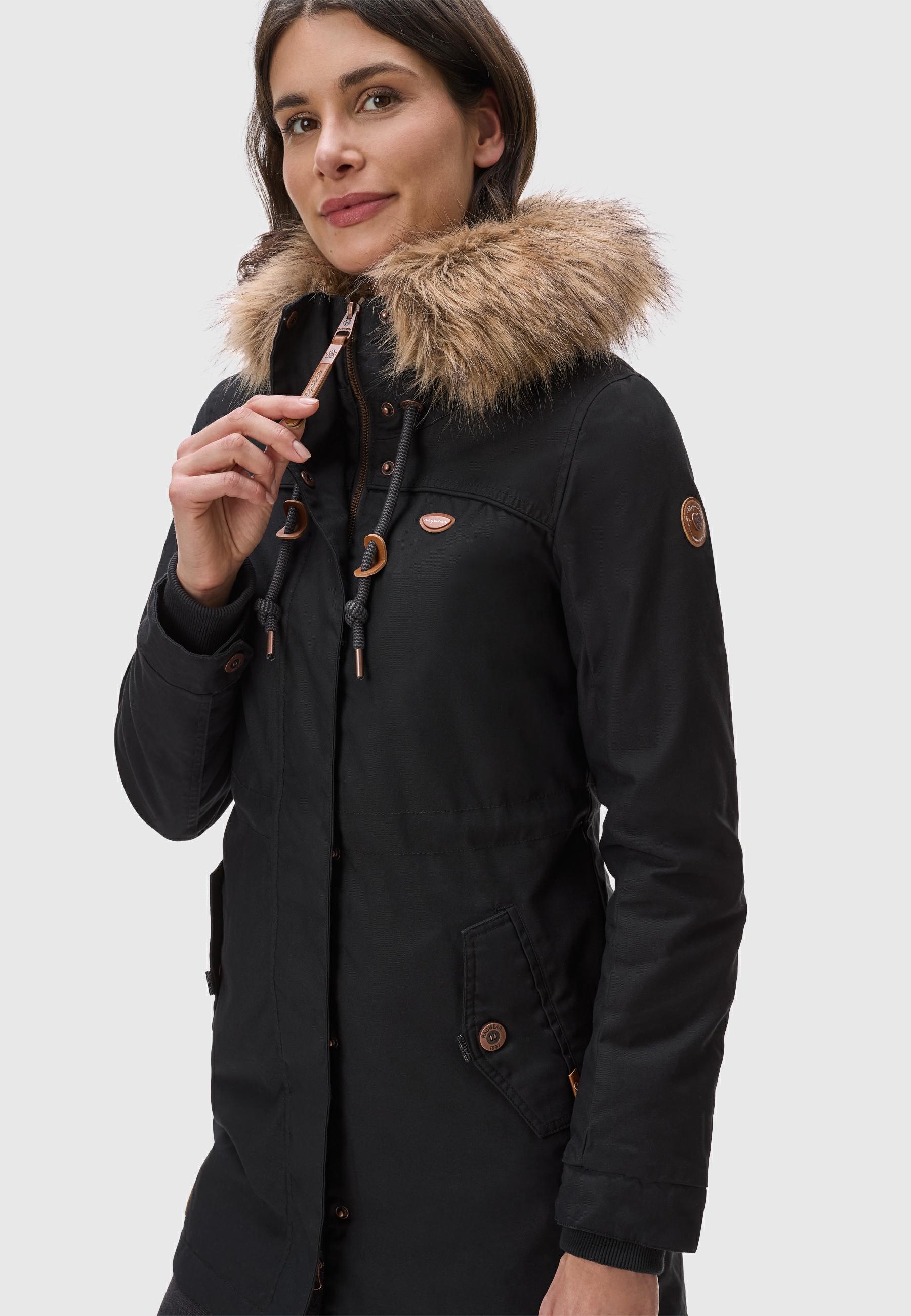 Ragwear Winterjacke »Tawny«, mit Kapuze, stylischer Winterparka mit großer Kapuze und Kunstfellkragen