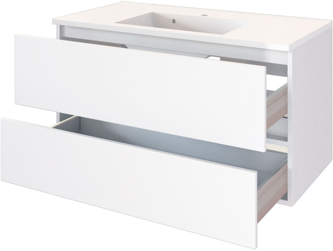 welltime Badmöbel-Set »Welltime Möbel Baabe Waschtisch-Set 3tlg. oder 5tlg.«, (5 St.), gedämpfte Scharniere und Softclose-Funktion, inklusive LED-Beleuchtung