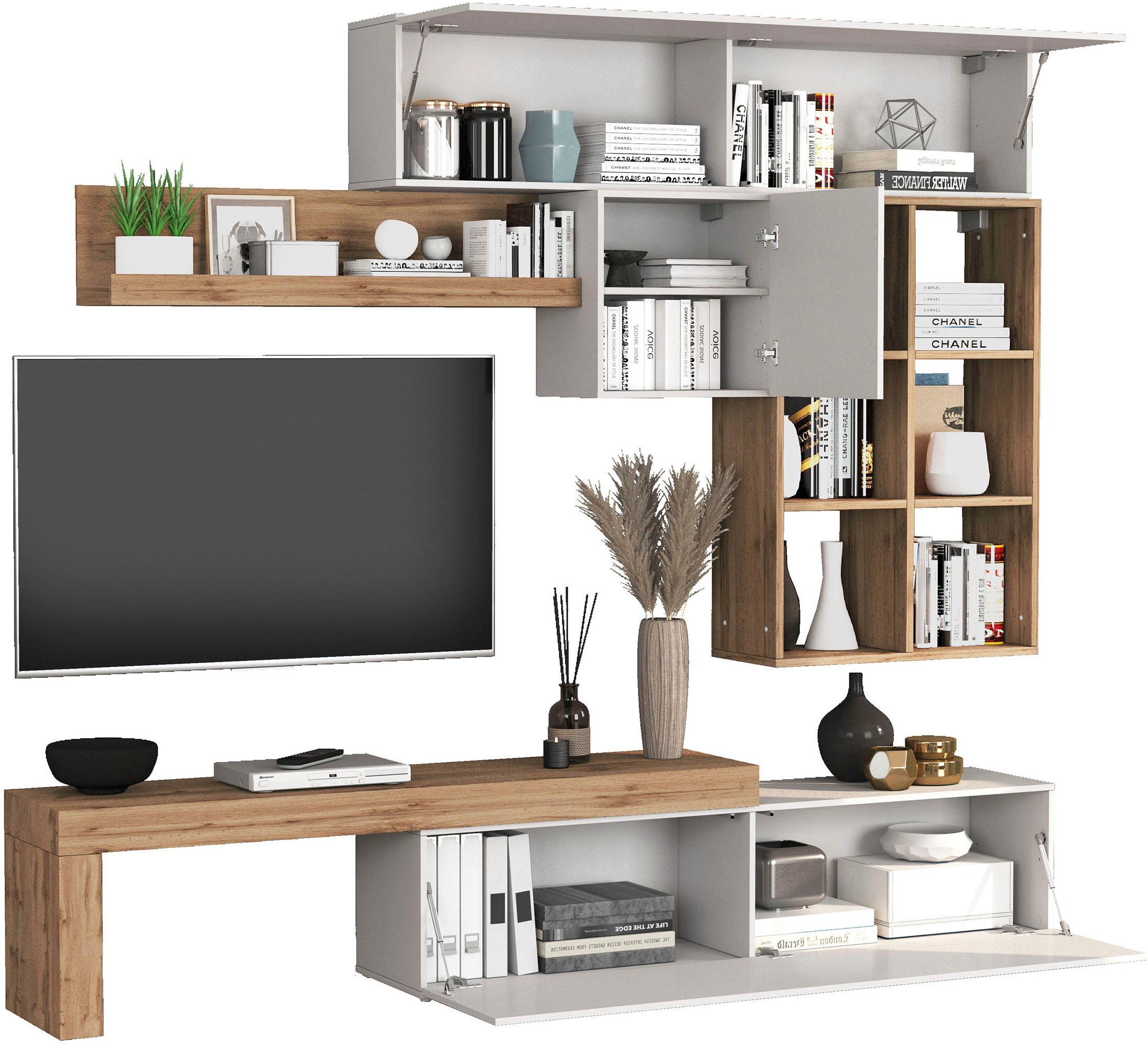 INOSIGN Wohnwand »Chronos Wohnwand, Medienwand, 5-er set«, (Set, 5 St.), ca. 270 cm mit Hängeschränke, Würfel, Regal, Lowboard, Made in Italy