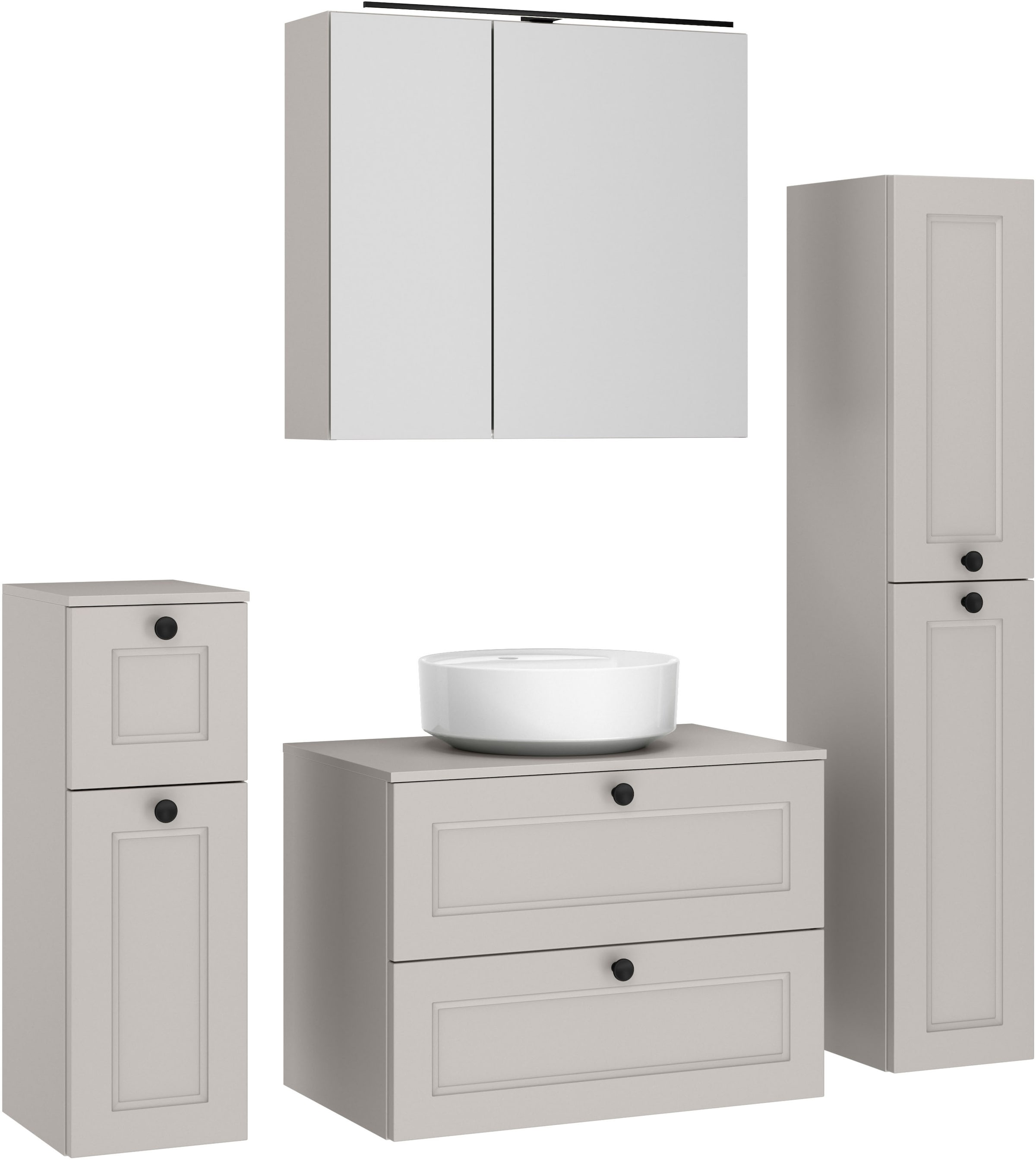 nobilia "Cascada" Set, inkl. Aufsatzwaschbecken und Spiegelschrank mit Beleuchtung, 4 Stk. tlg.
