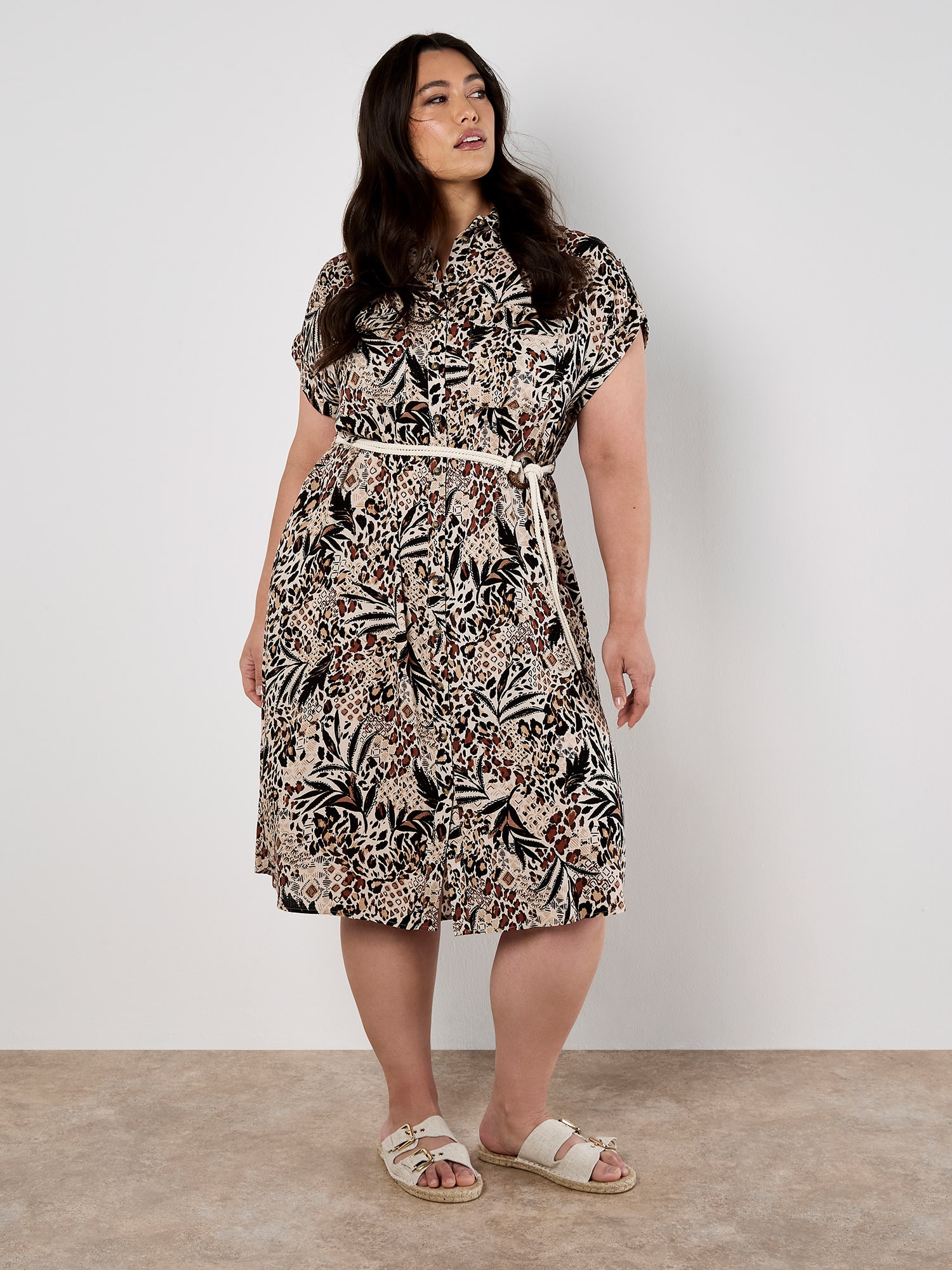 Apricot Midikleid »Mixed Animal Print Shirt Dress« 2 tlg. mit Kordel