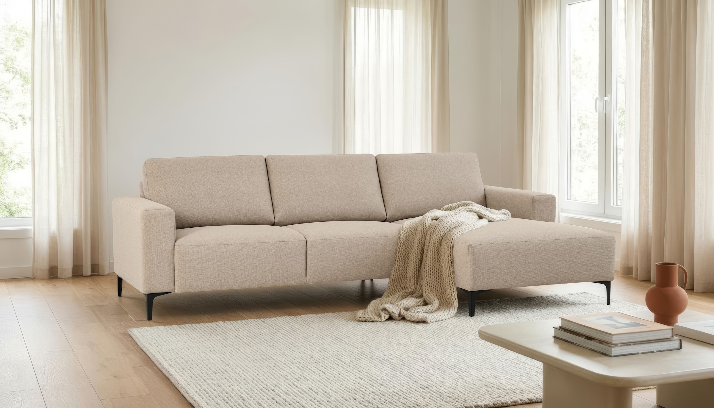 OTTO home Ecksofa "Tournon, L-Form, Breite 262 cm, Webstoff, Chenille" Designsofa im nordischen Stil, Wellenunterfederung, Metallfüße