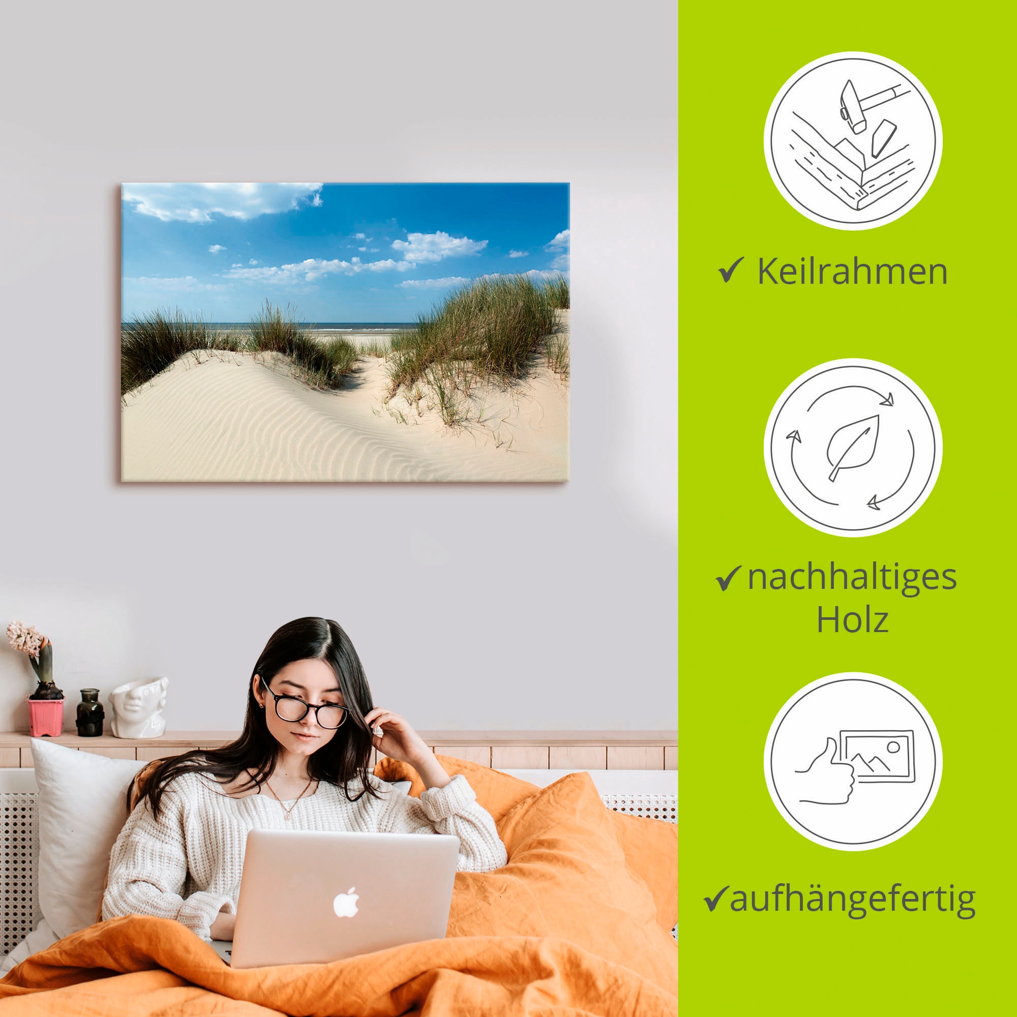 Artland Wandbild »Düne mit Meeresblick«, Strand, (1 St.), als Alubild, Outdoorbild, Leinwandbild, Poster in verschied. Größen