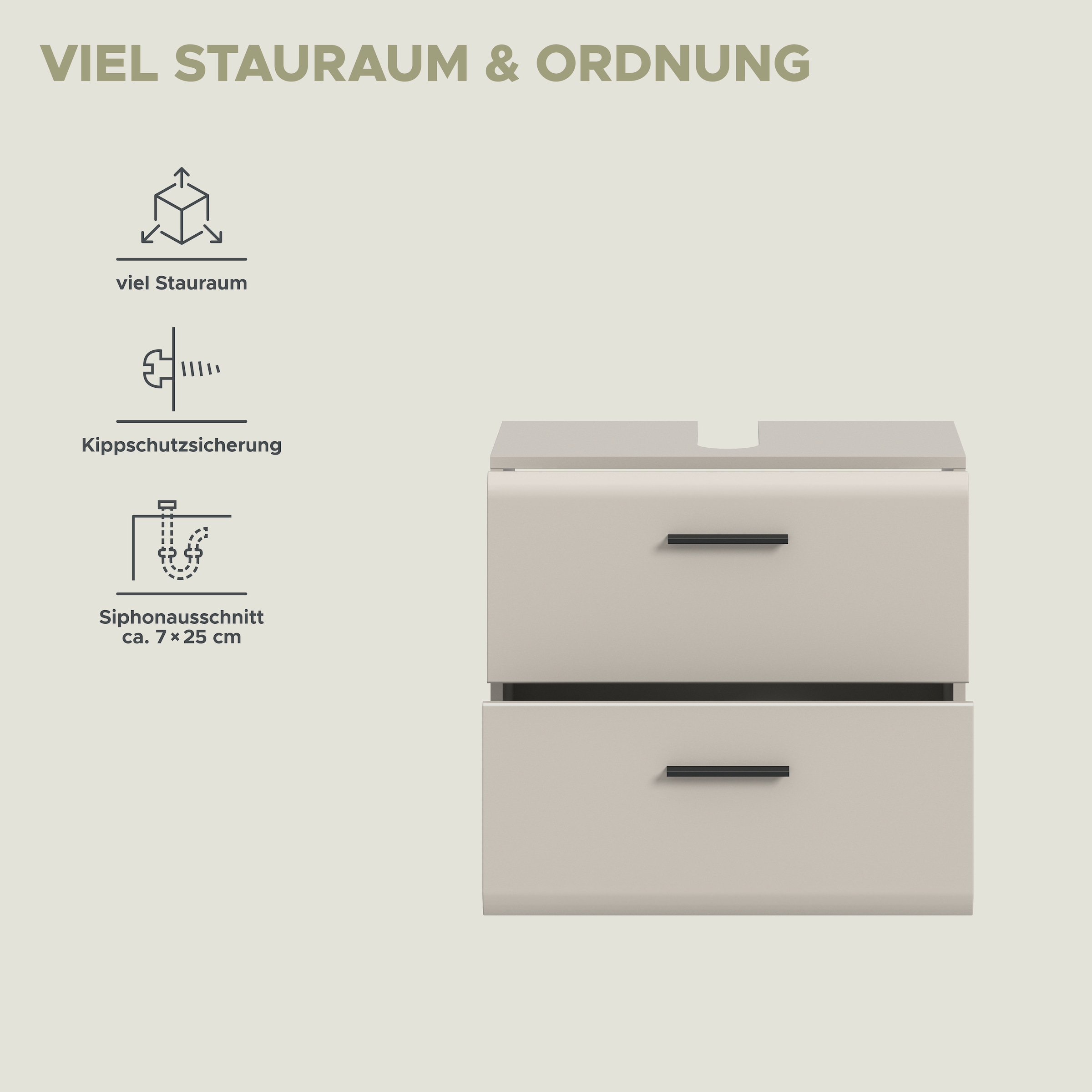 welltime Waschbeckenunterschrank »FLORENZ, Waschbeckenunterschrank mit Rollen, hochwertige MDF-Front« 1 Stk. tlg. Waschbeckenunterschrank, WBU, Unterschrank, Bad, Badezimmer