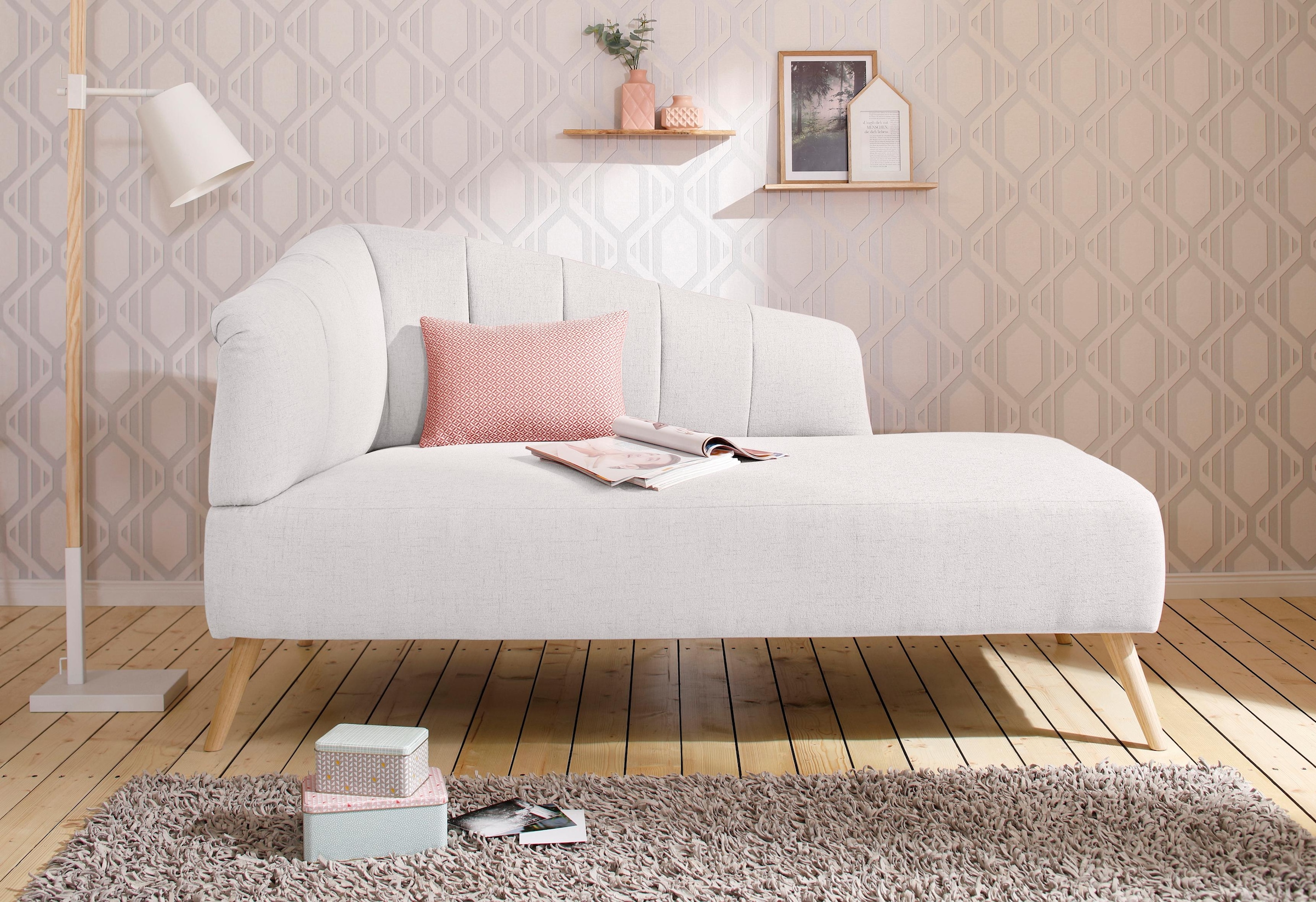 OTTO home Recamiere "Lucy, Chaiselonge mit Massivholzfüßen und Steppung," A günstig online kaufen