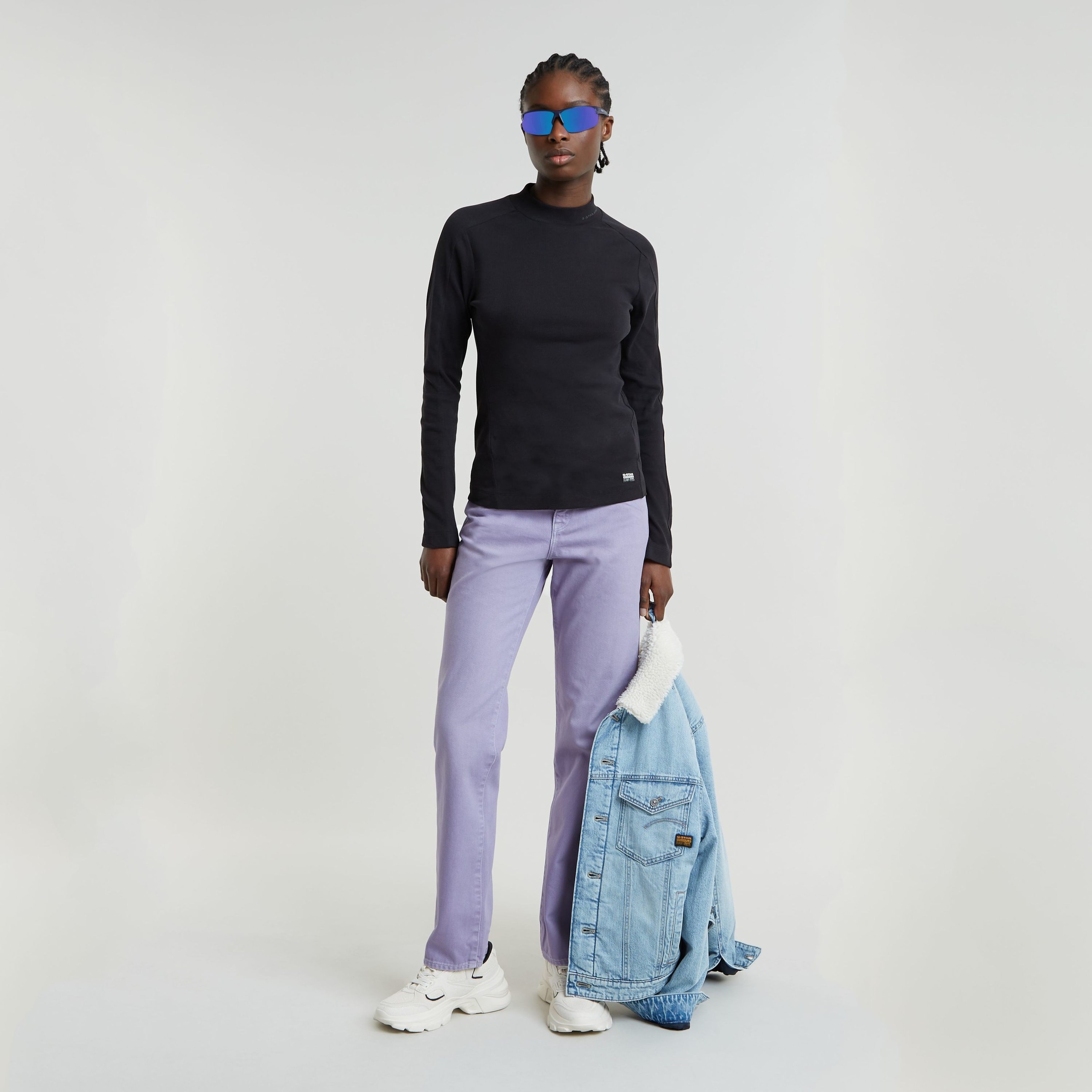 G-STAR Longsleeve »Rib Mock Top«, mit Markenschriftzug am Kragen