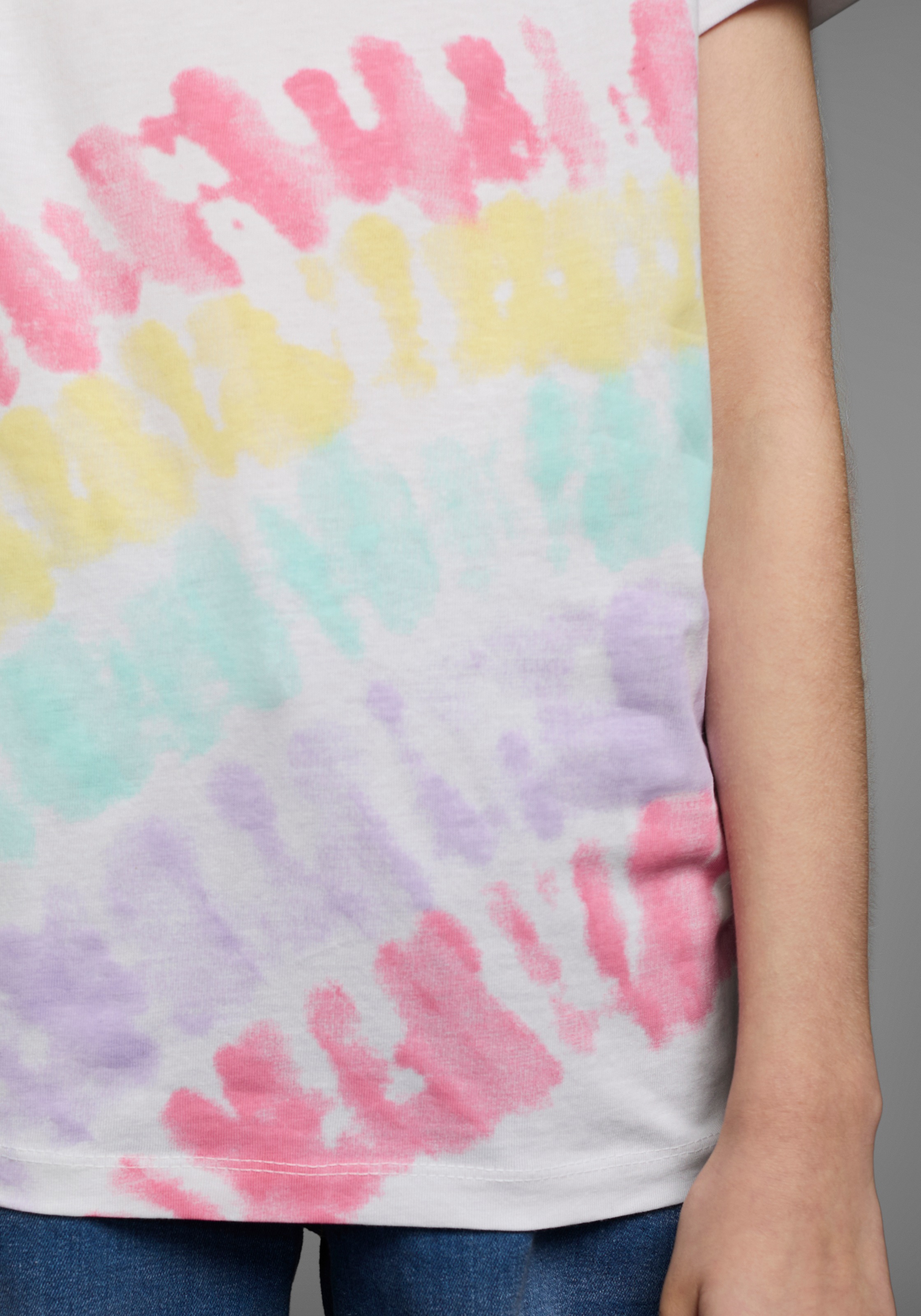 Thumbnail - KIDSWORLD T-Shirt "Shirt mit Regenbogen-Print", Kurzarm, hüftlang geschnitten, bedruckt, Rundhals-Ausschnitt