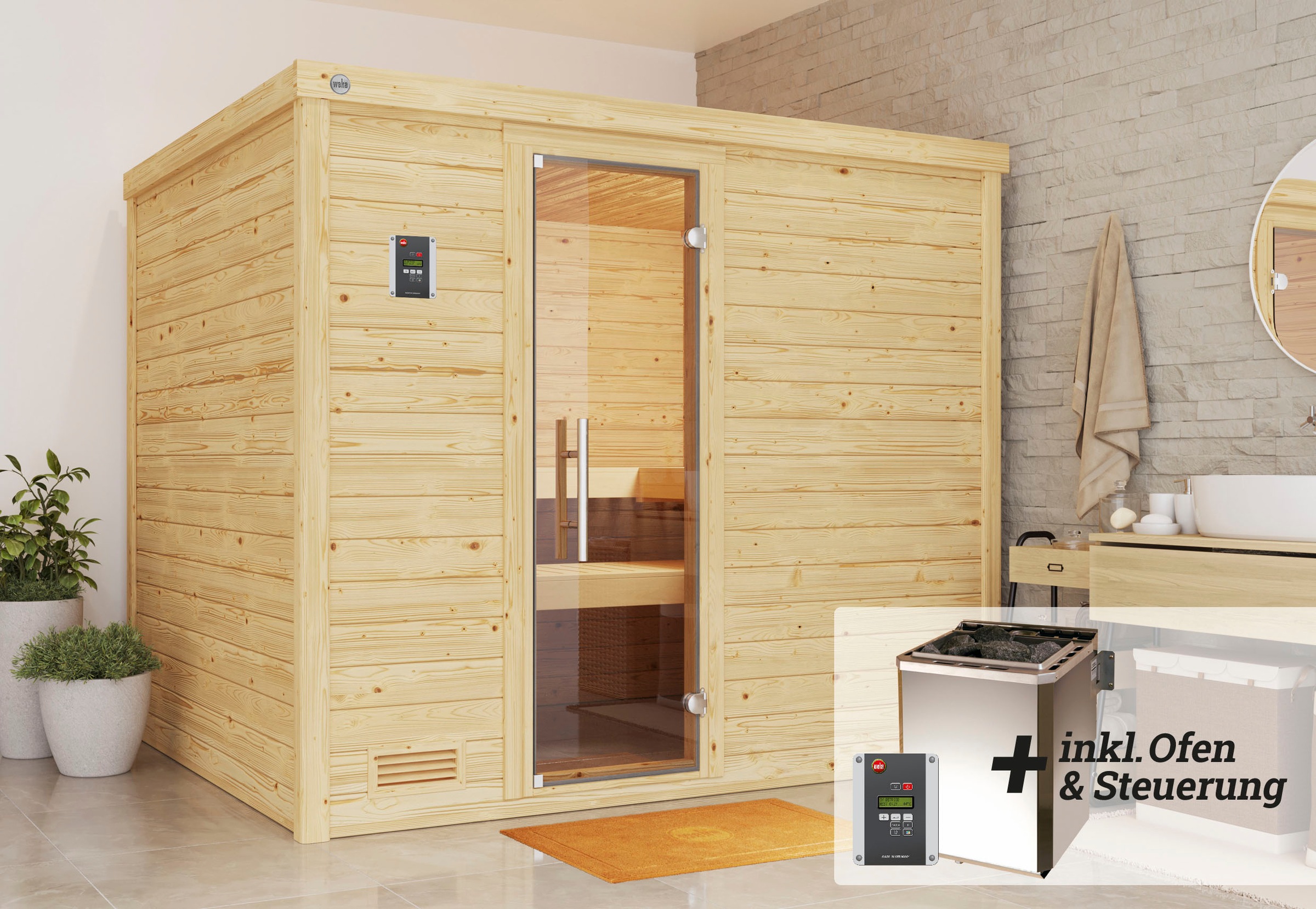 weka Sauna »Bergen«, 7,5 kW Bio-Ofen mit digitaler Steuerung
