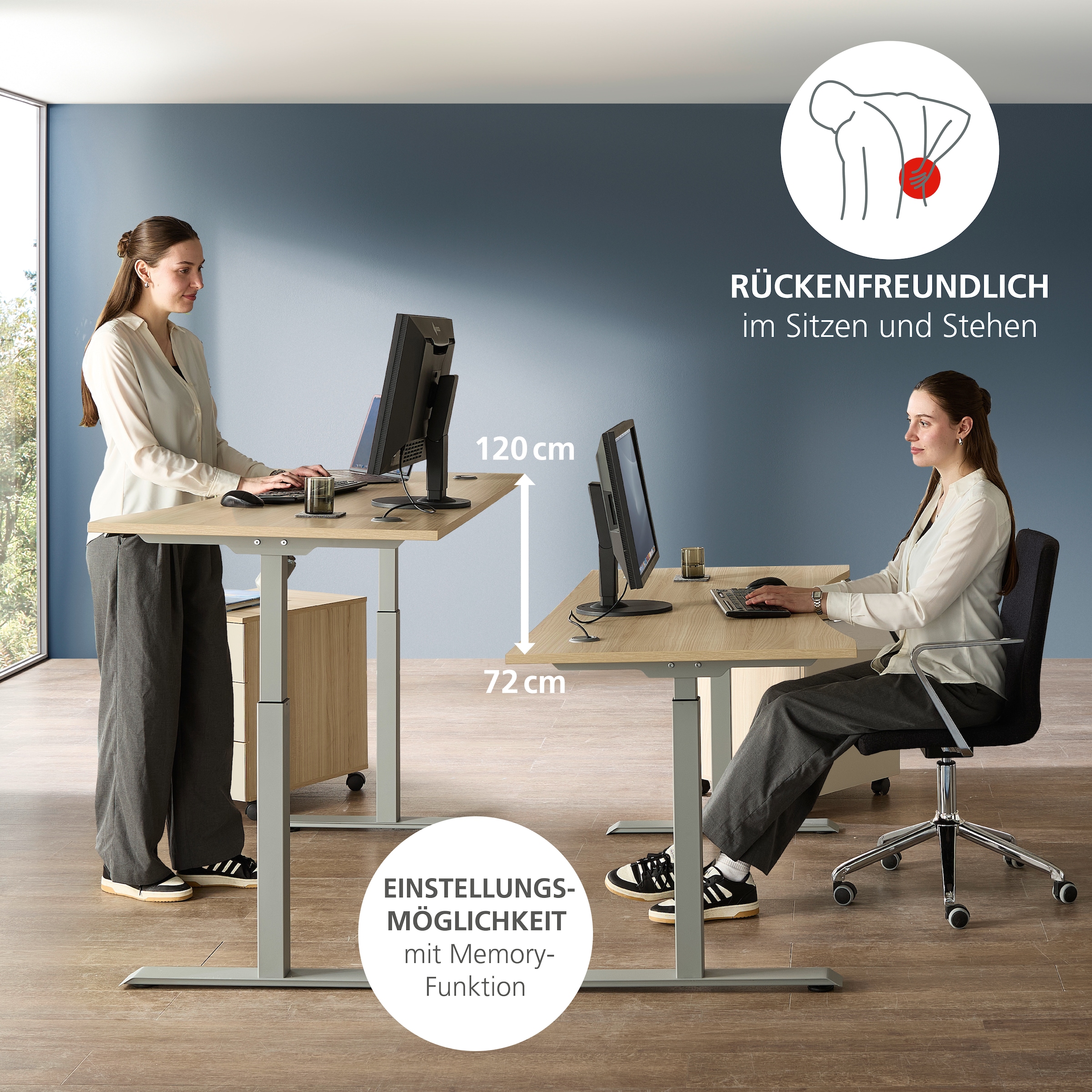 Innostyle Schreibtisch »Schreibtisch Santorin, 160/72/77 cm ( B/H/T)« 1 Stk. tlg. mit Motor zur Höhenverstellung (72-120 cm) mit Memory-Funktion