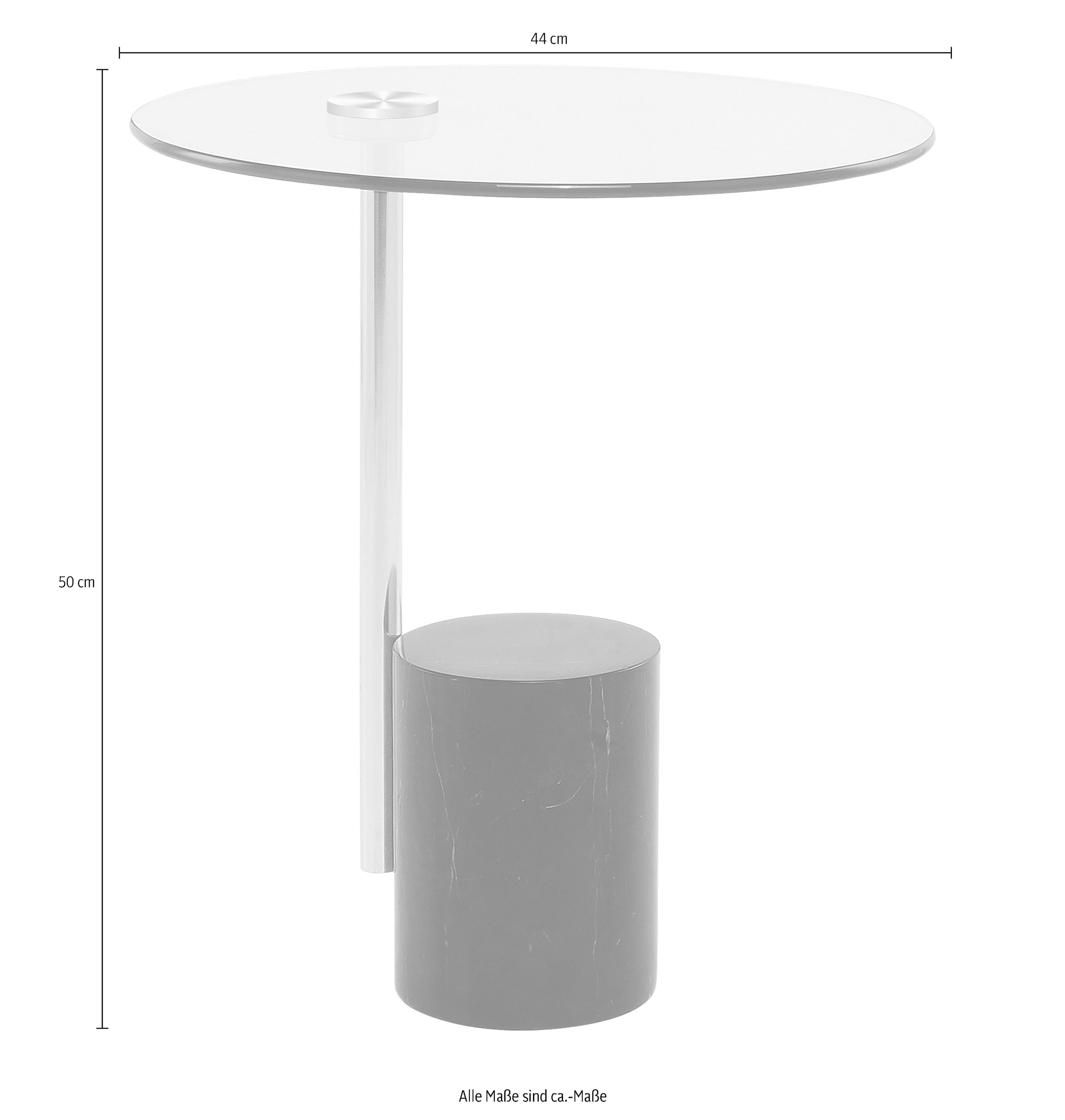 Kayoom Beistelltisch »Rosario 525, Beistelltisch in glamourösem Stil,runde Glas-Tischplatte«, (1 St.), Tischgestell in Metall-Marmor-Kombination, Sockel Ø 17 cm