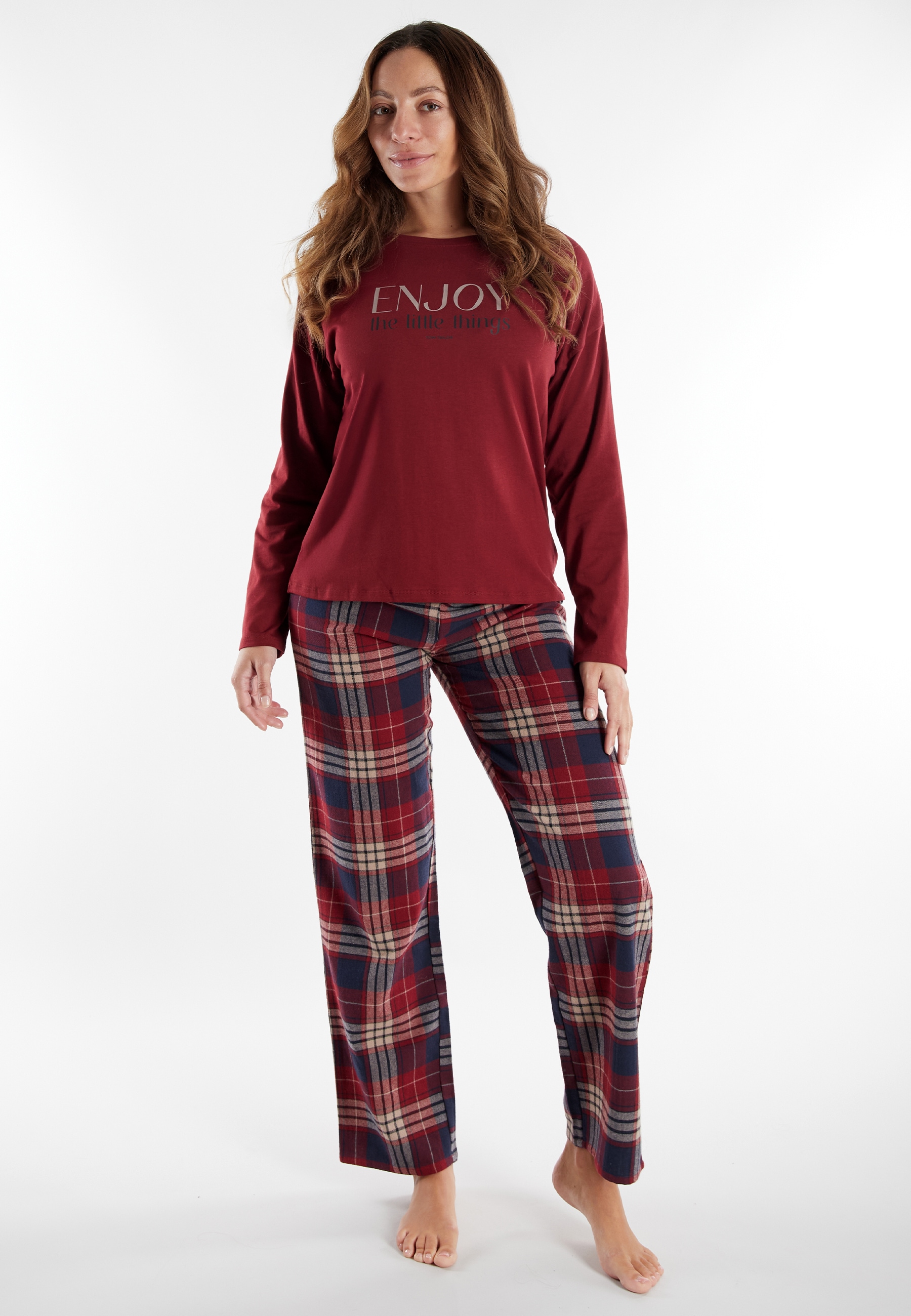 TOM TAILOR Schlafanzug "Xanthi" Rundhalsausschnitt, Hose kariert, langärmel günstig online kaufen