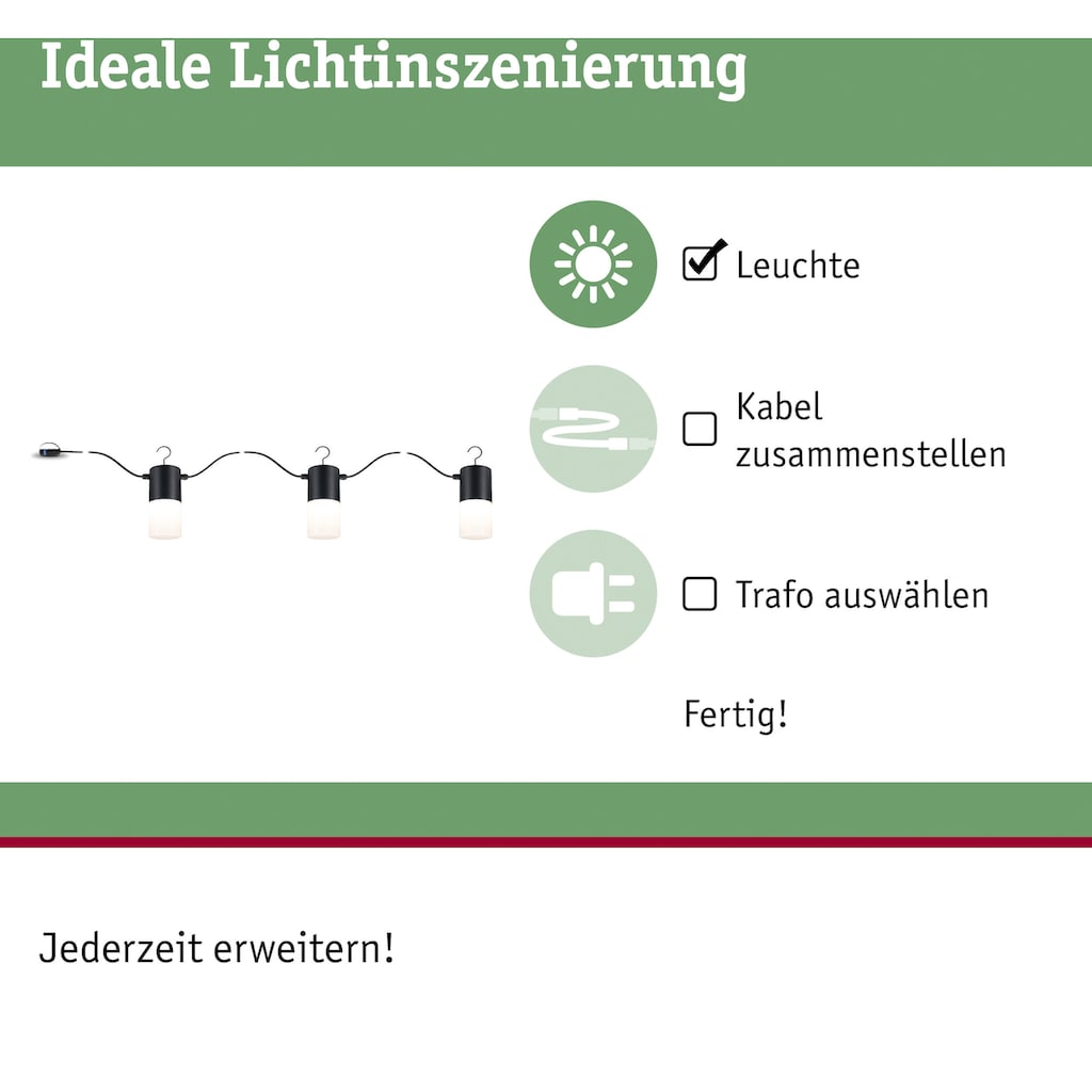 Paulmann LED Gartenleuchte »Outdoor Plug & Shine Leuchtenkette Tubs IP44 3000K 24V E14«, 3 flammig-flammig