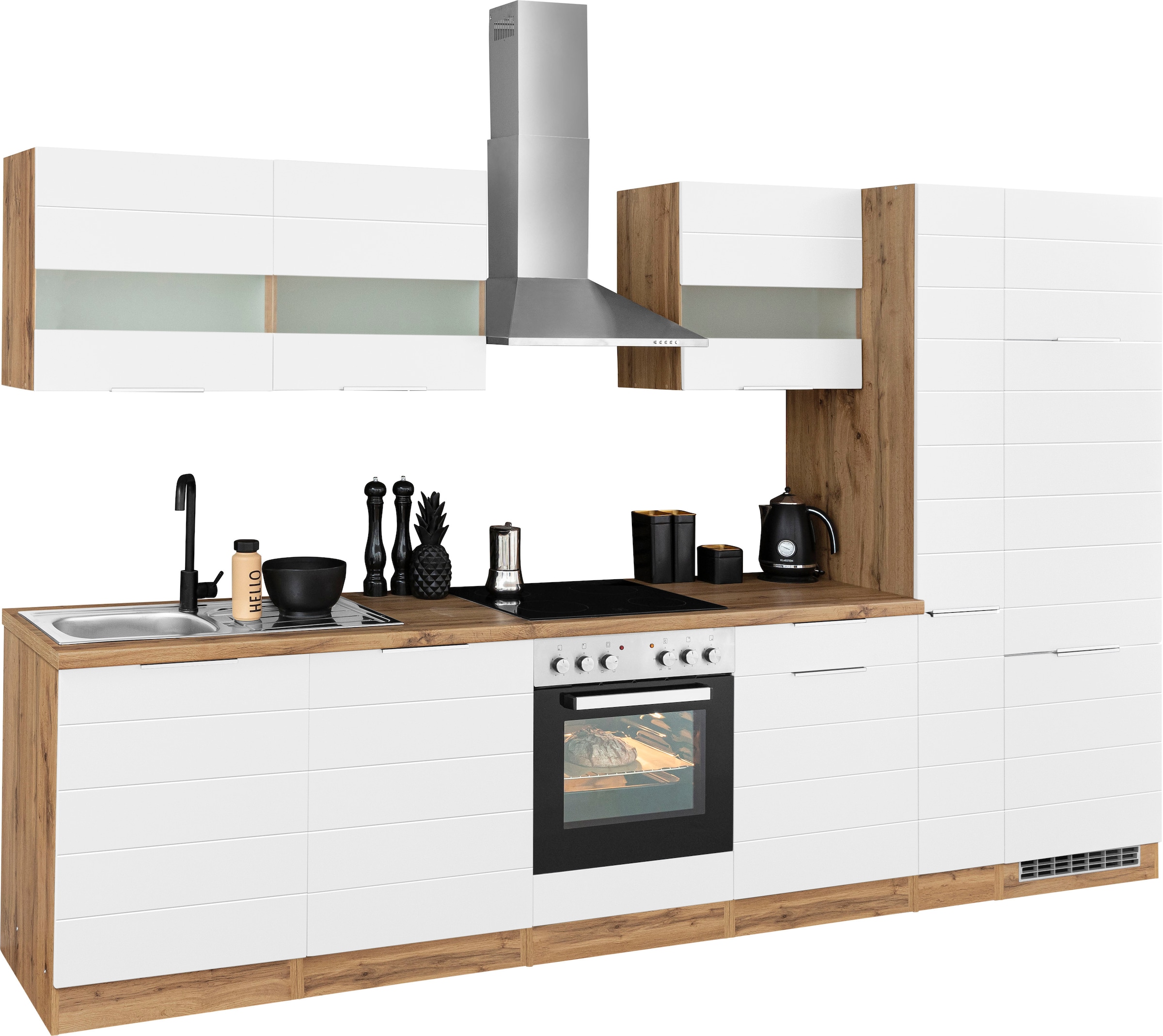 KOCHSTATION Küchenzeile »KS-Luhe« 330 cm breit, wahlweise mit oder ohne E-Geräten, gefräste MDF-Fronten