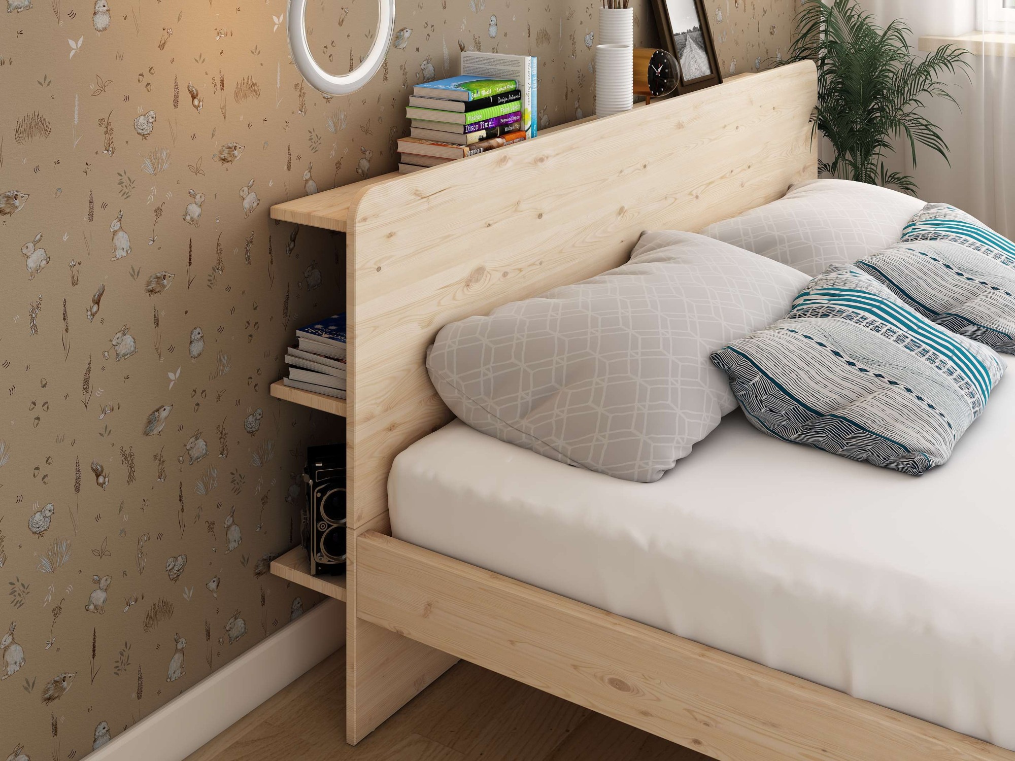 OTTO home Massivholzbett »Amaliah Schwebebett, versteckte Regale hinter dem Kopfteil,« schwebender Effekt, mit Lattenrost, modernes Design, stabile Qualität