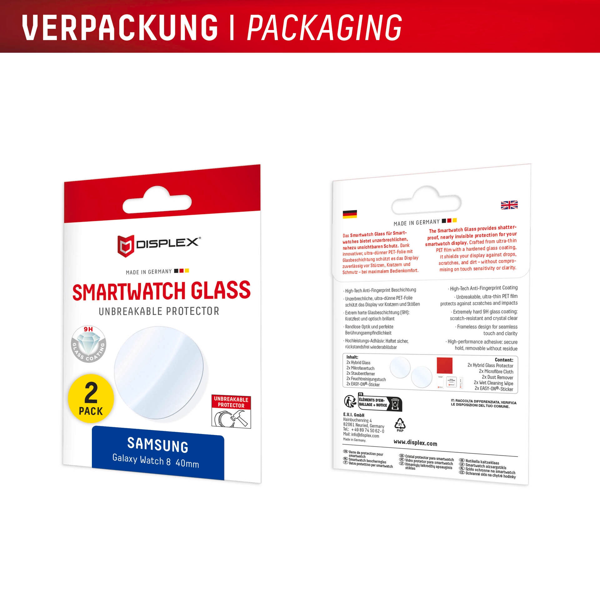 Displex Displayschutzglas »Smartwatch Glass Unbreakable Protector« für Samsung Galaxy Watch8 40mm