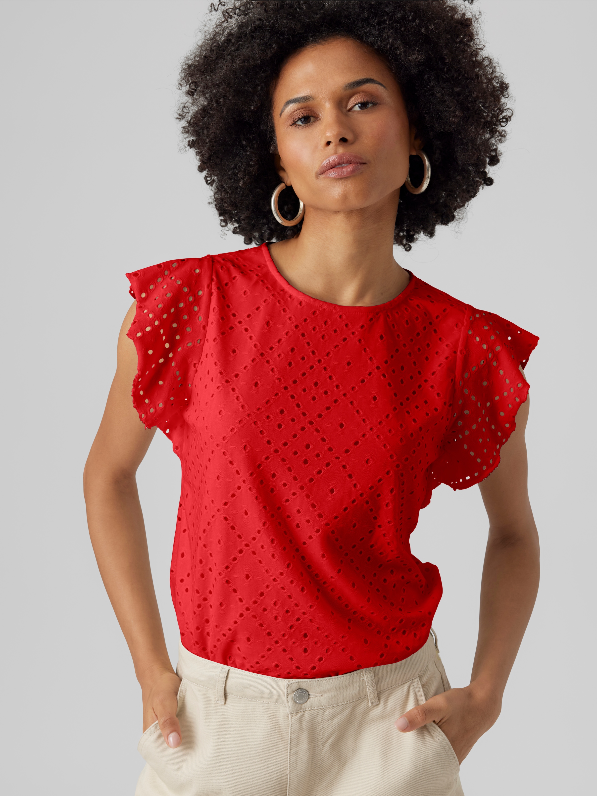 Vero Moda Rundhalsshirt »VMTASSA SL FRILL TOP NOOS«