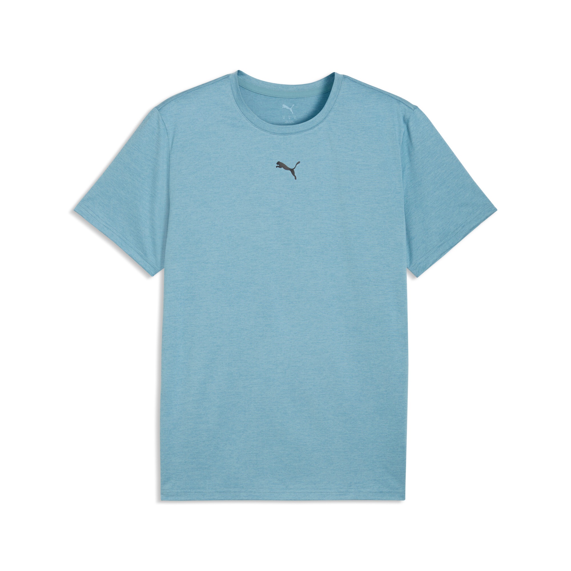 Trainingsshirt PUMA "M TAD ESSENTIALS HEATHER CAT TEE (CF SMALL CAT)", Herren, Gr. L, baltic sea blau heather, Jersey, Obermaterial: 100% Polyester, regular fit normal, Rundhals, Shirts, reguläre Passform, atmungsaktives Material, schnell trocknend 4