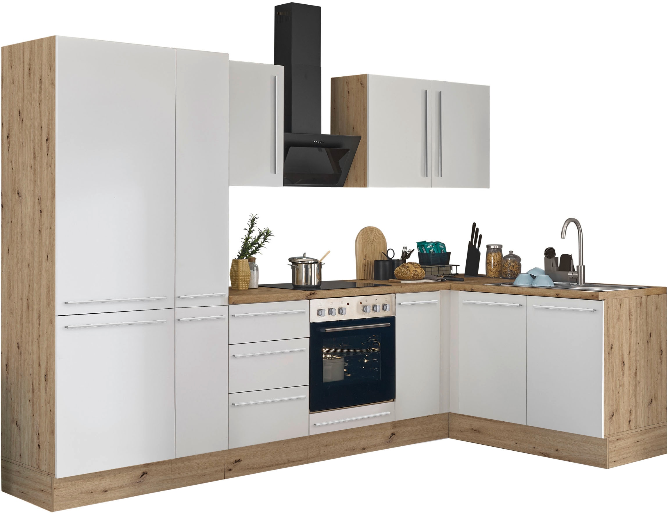 KOCHSTATION Winkelküche »Florida, Stellbreite 300x165 cm« wahlweise mit E-Geräten, mit Softclose für Türen und Schubkästen