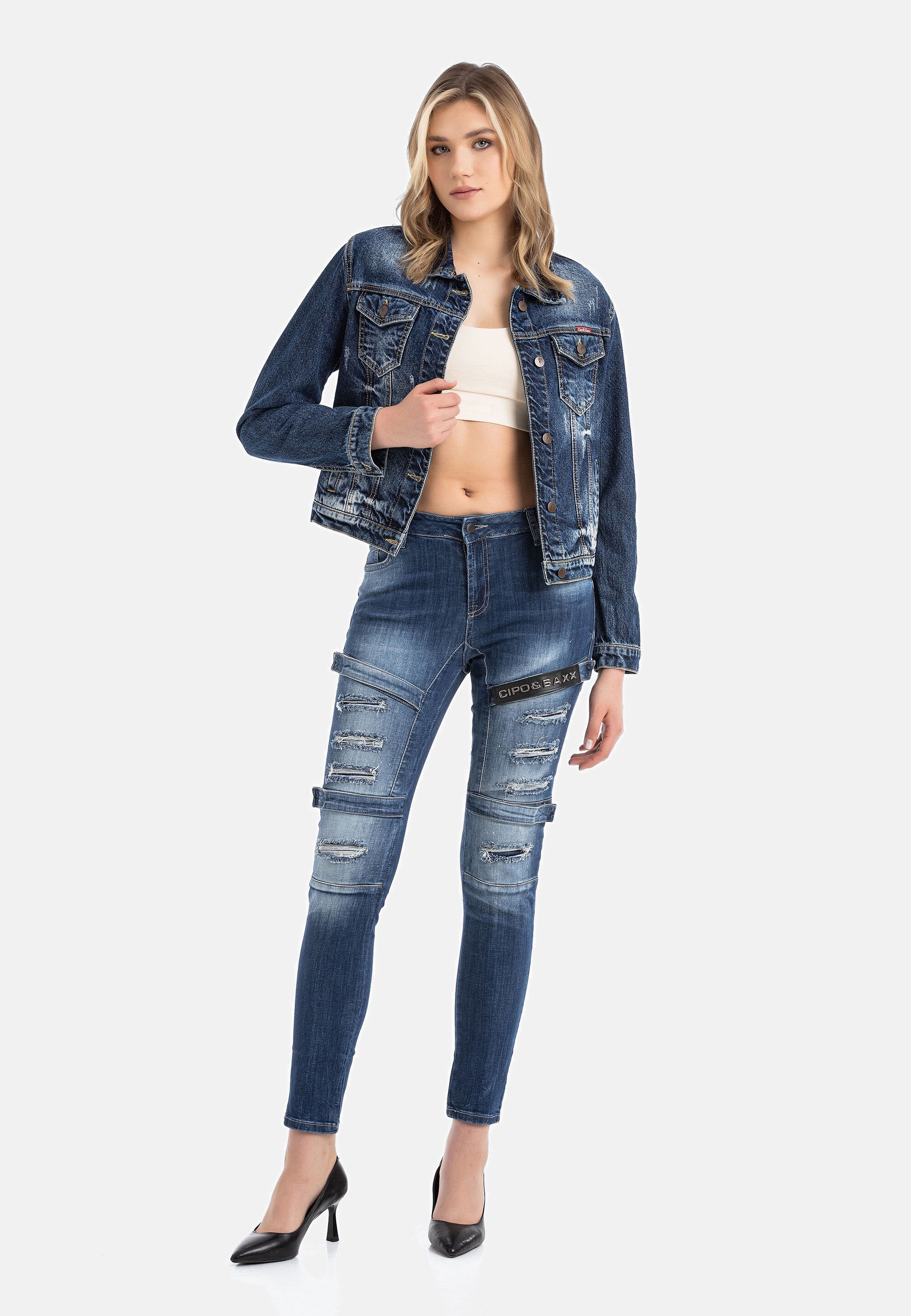 Cipo & Baxx Slim-fit-Jeans »DENIM« im coolen Biker-Look in Skinny Fit, WD383