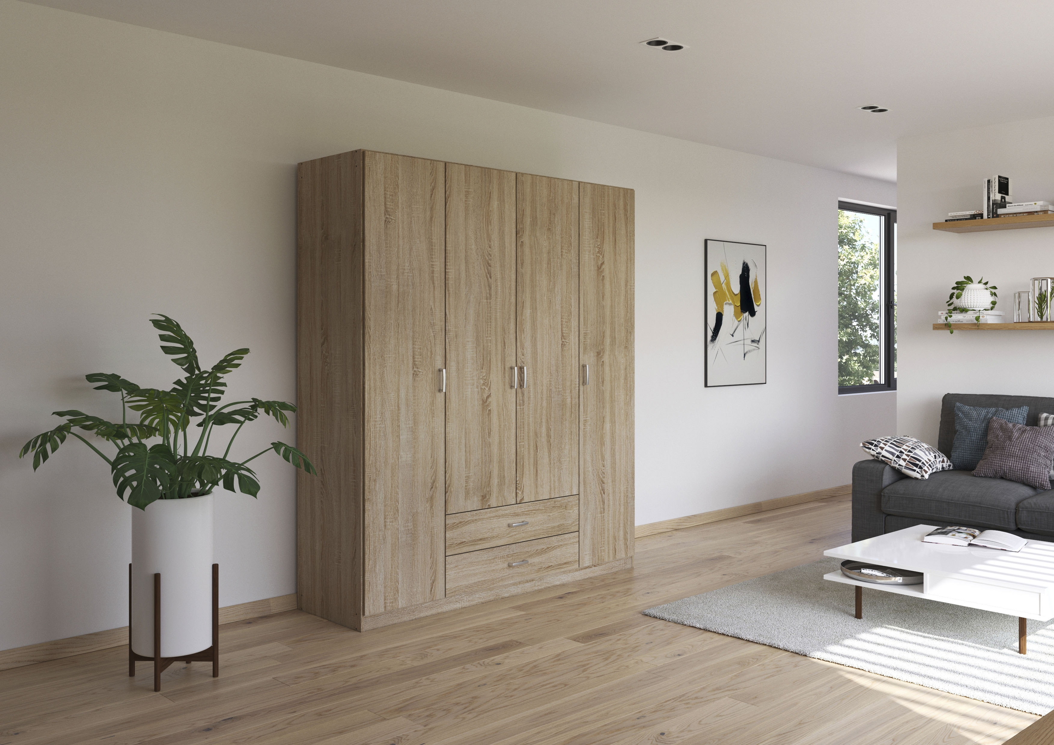 rauch Drehtürenschrank "Kleiderschrank Garderobe GAMMA Breiten 181 cm" in 3 Ausstattungen BASIC/CLASSIC/PREMIUM (inkl. SOFT-CLOSE-Funktion), mit Schubladen, verschiedene Griff-Varianten TOPSELLER MADE IN GERMANY