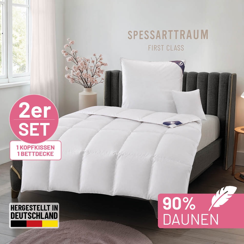 SPESSARTTRAUM Daunenbettdecke + Federkissen "First Class" Sparset: 5 Wärmeklassen, 135x200 cm & 155x220 cm