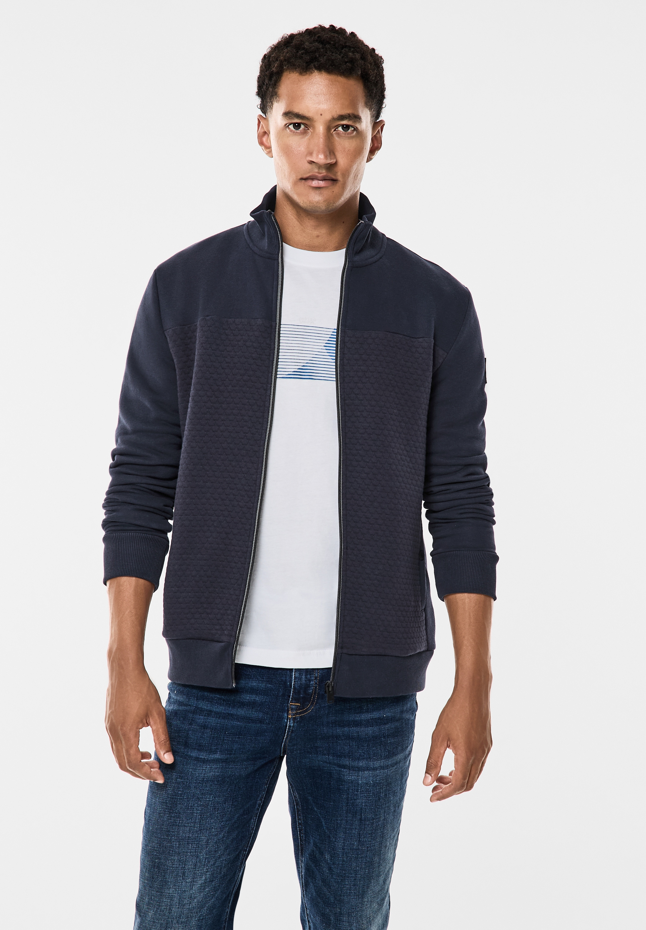 STREET ONE MEN Sweatjacke, mit Stehkragen