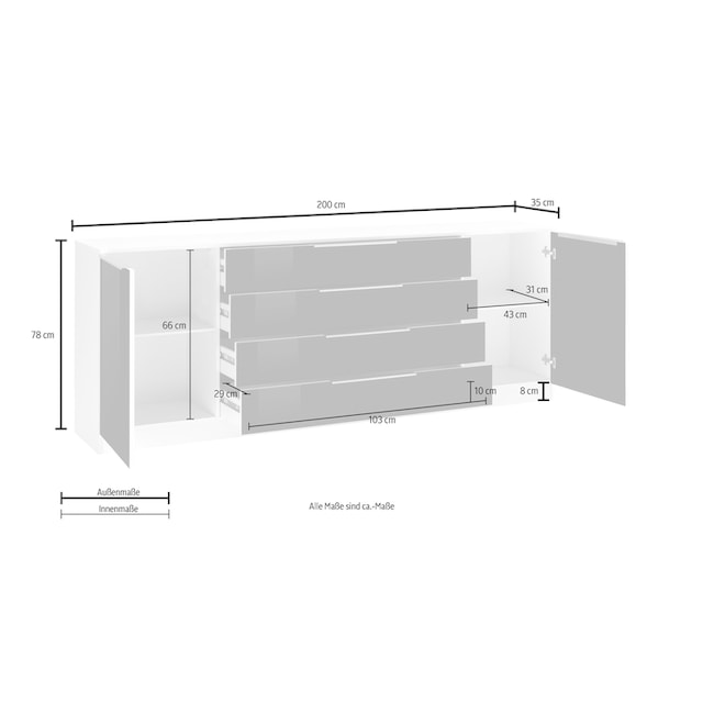 borchardt Möbel Kommode »Oliva«, Breite 200 cm, mit 4 Schubkästen im Sale |  BAUR