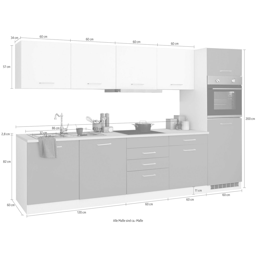 HELD MÖBEL Küchenzeile »Visby«, mit E-Geräten, Breite 300 cm inkl. Kühlschrank