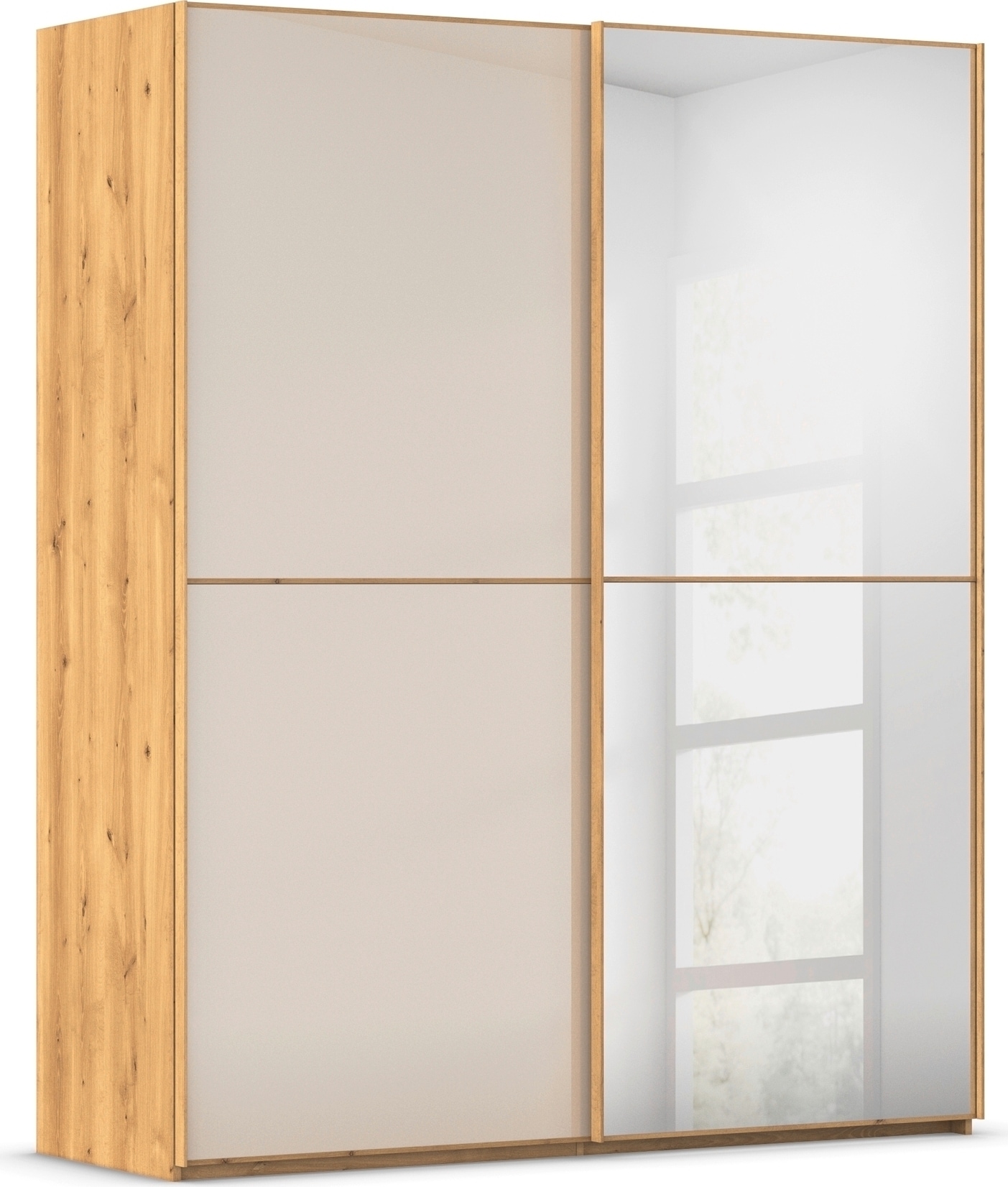 rauch Schwebetürenschrank "Kleiderschrank Schrank Garderobe Schlafzimmerschrank SCALE-DUO" edle zweigeteilte Türen Spiegel/Glas-Mix 3 Zierleisten MADE IN GERMANY