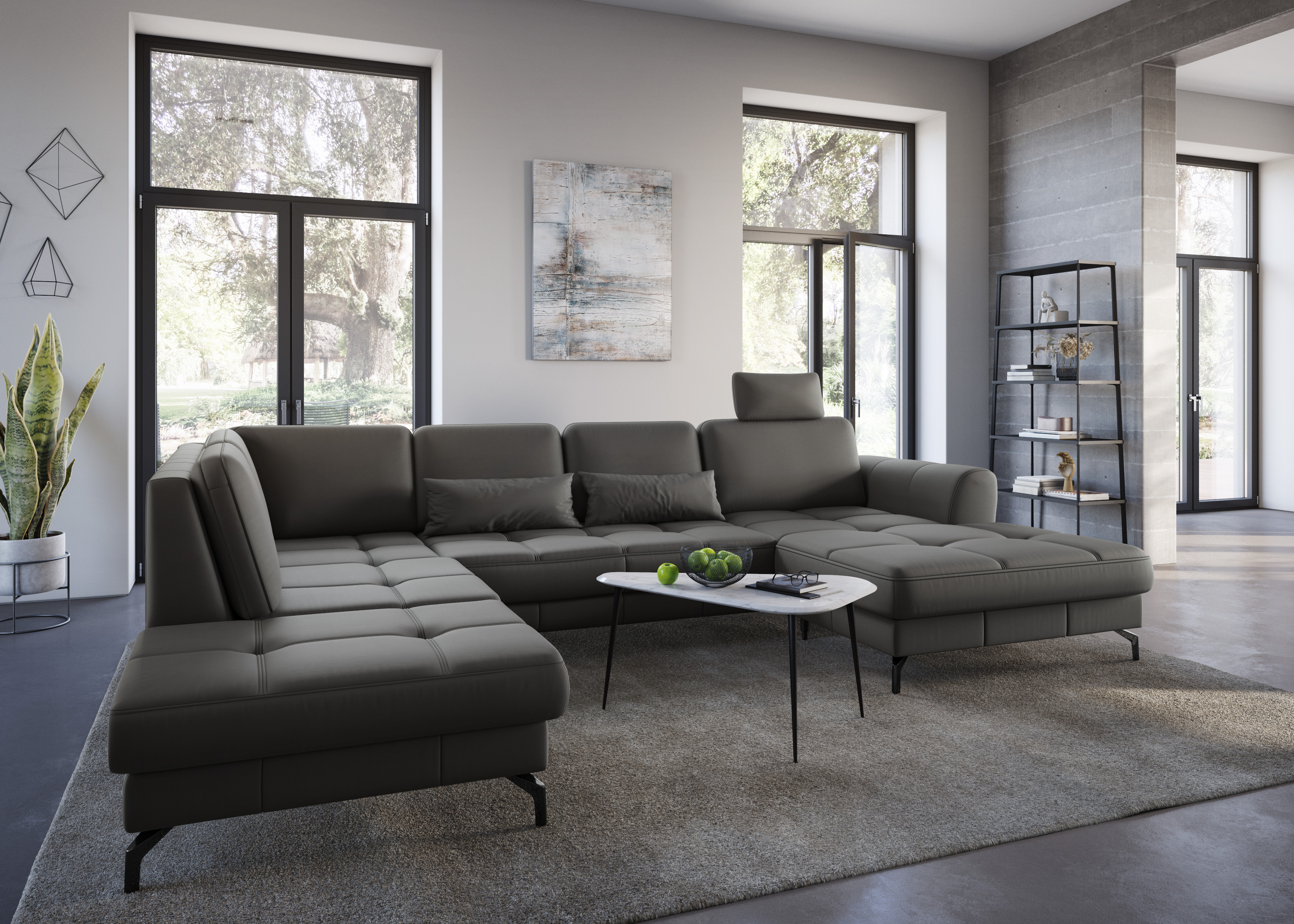 sit&more Wohnlandschaft "Bendigo U-Form" inklusive Sitztiefenverstellung, Bodenfreiheit 12 cm, in 2 Fußfarben