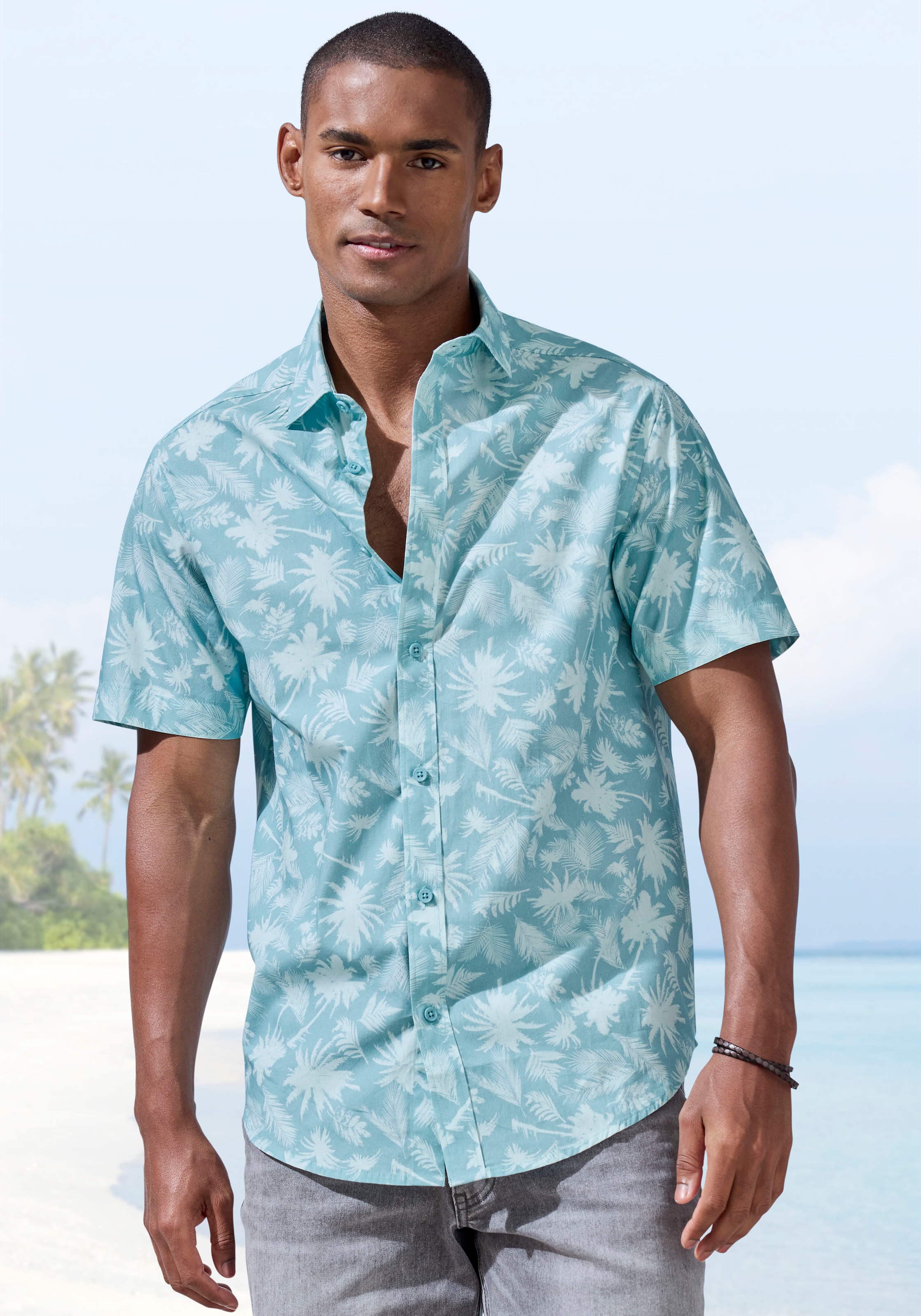Beachtime Hawaiihemd "- Kurzarmhemd mit sommerlichem Palmen Druck", Kurzarm, Freizeithemd mit Palmenprint, reine Baumwolle