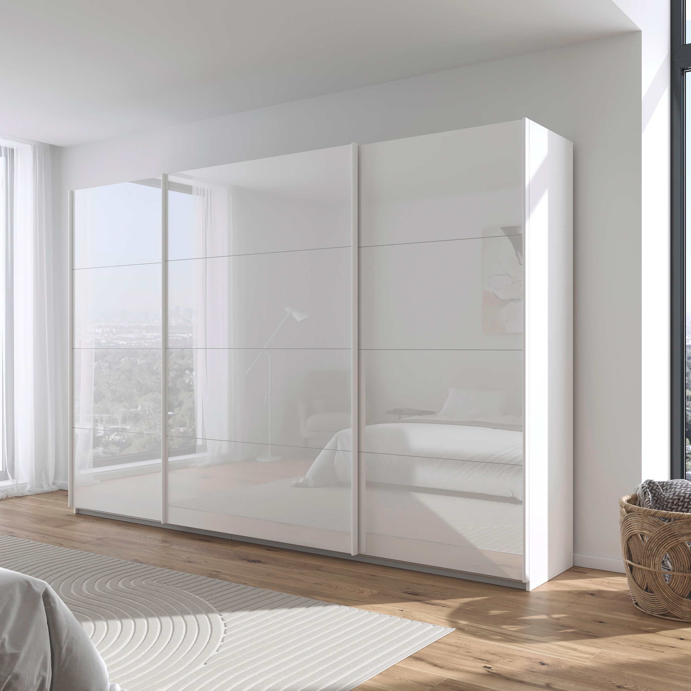 rauch Schwebetürenschrank »Kleiderschrank Schrank Garderobe AGORDO mit Glasfront«, durchdachte Innenausstattung, in 4 Breiten und 2 Höhen MADE IN GERMANY