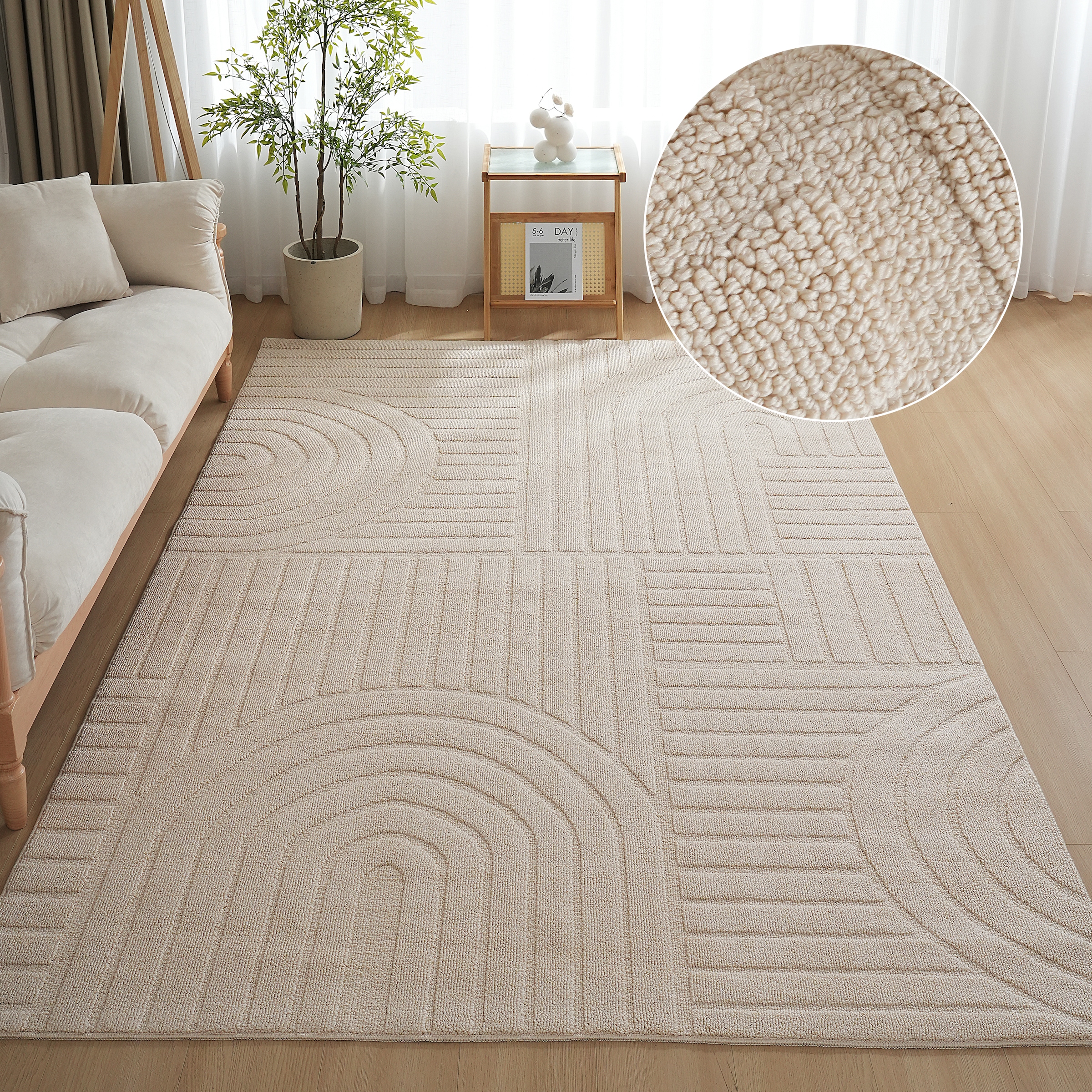 OTTO home Teppich "Neele, Boho-Design, Hoch-Tief, waschbar" rechteckig 12 mm Höhe 3D Optik, Skandinavisch, Designteppich, Wohnzimmer, Schlafzimmer