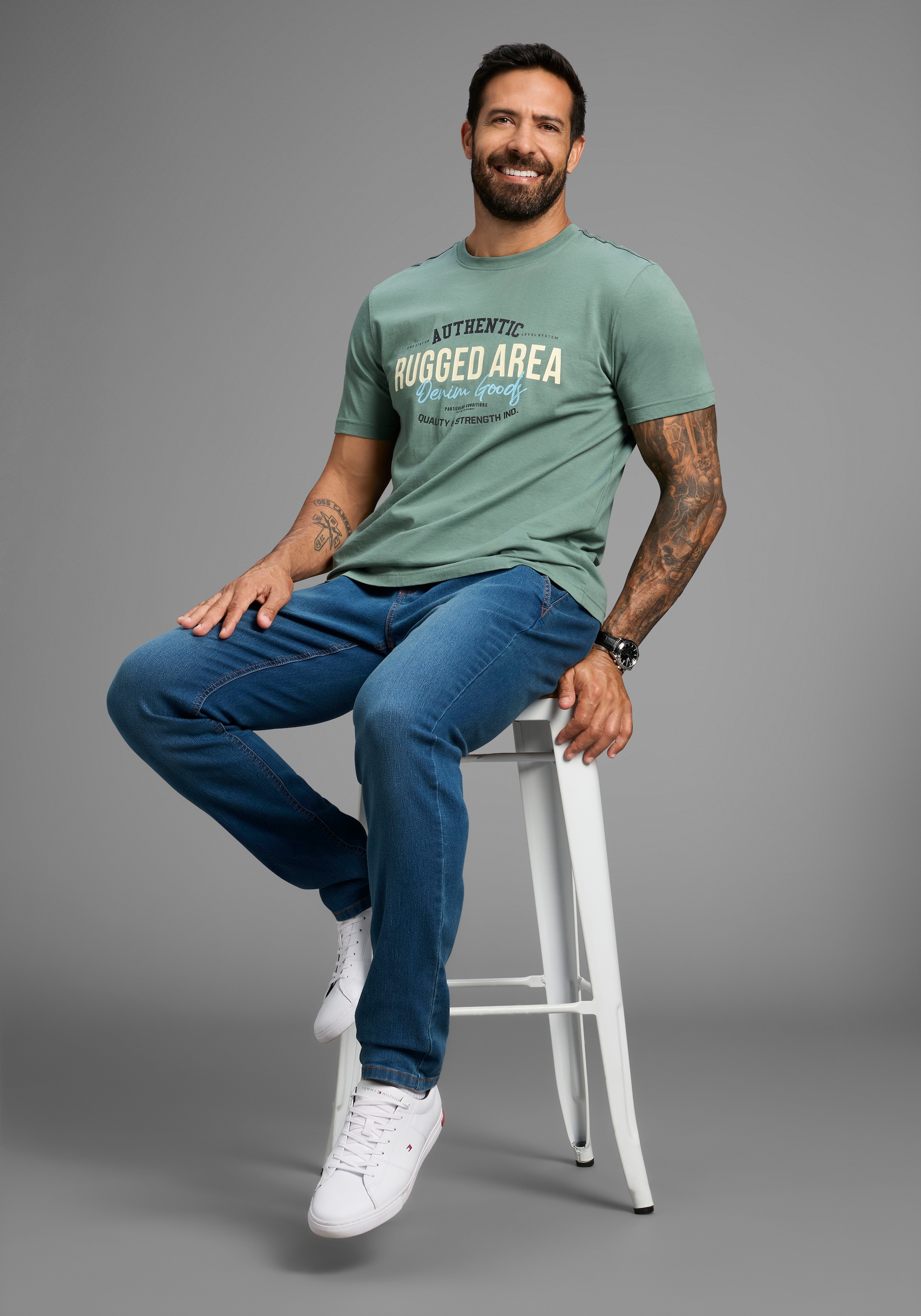 Man's World T-Shirt, Kurzarm, Regular Fit, mit Print, Rundhalsausschnitt