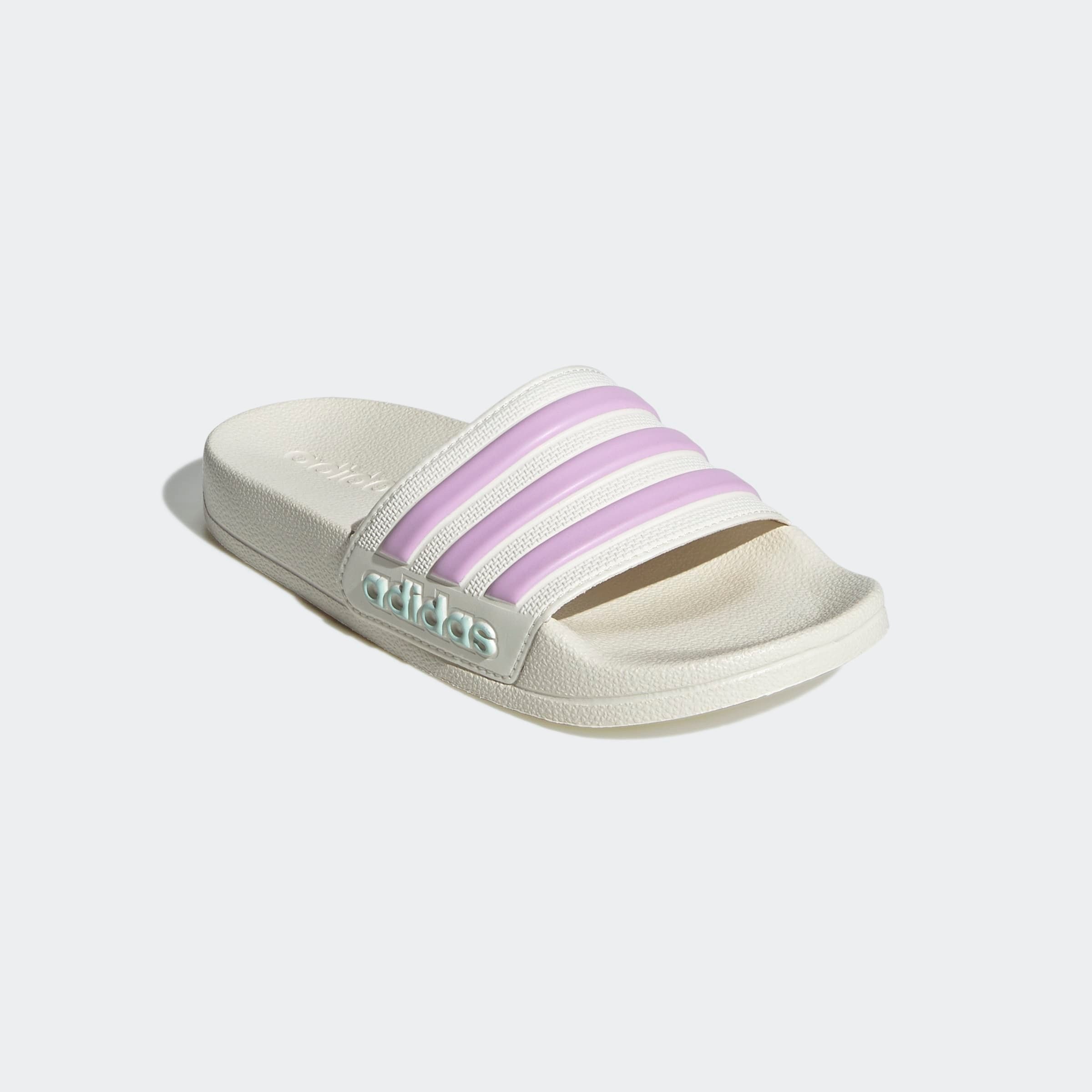 Badesandale ADIDAS SPORTSWEAR "SHOWER ADILETTE", Mädchen, Gr. 35, weiß (sanftes weiß, bliss lila, halo mint), Synthetik, Schuhe, Badelatschen für Kinder und Jugendliche