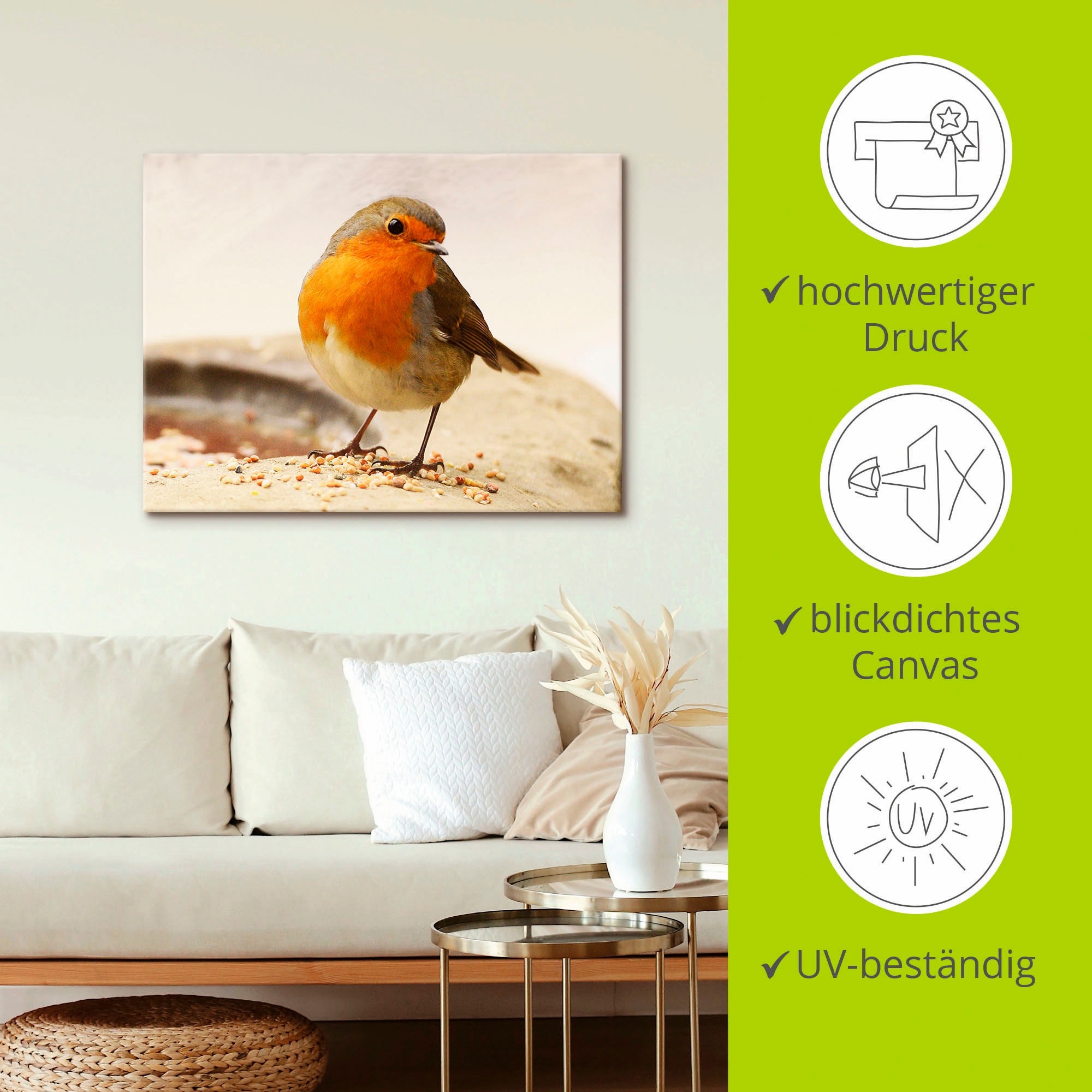 Artland Wandbild »Rotkehlchen«, Vögel, (1 St.), als Leinwandbild, Wandaufkleber in verschied. Größen