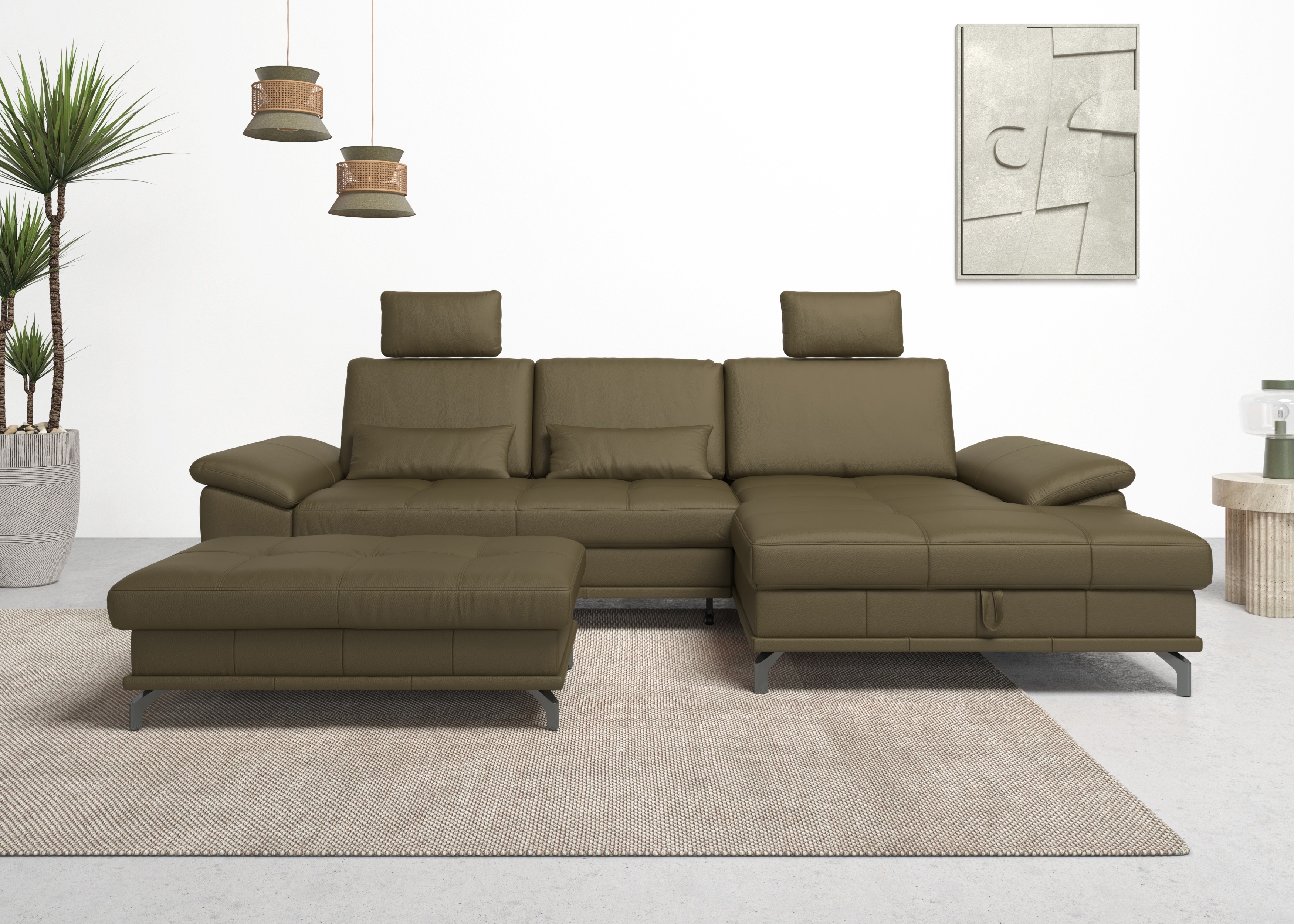 OTTO home Ecksofa "Costello L-Form, B: 301cm, Sitztiefen & Armteilverstellung, Federkern" 3 Nierenkissen, mit Schlaffunktion & Bettkasten