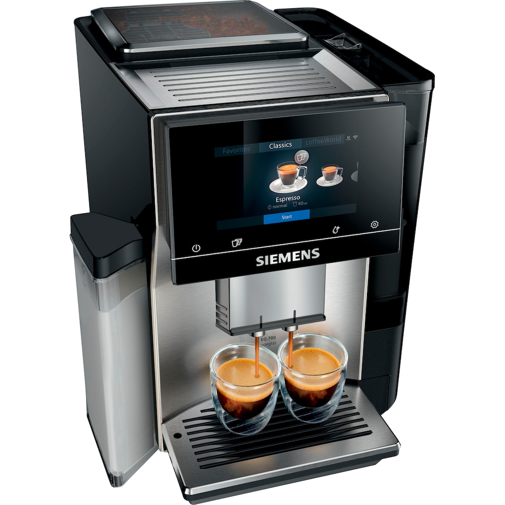 SIEMENS Kaffeevollautomat »EQ.700 integral - TQ707D03«, Full-Touch-Display, bis zu 30 individuelle Kaffee-Favoriten