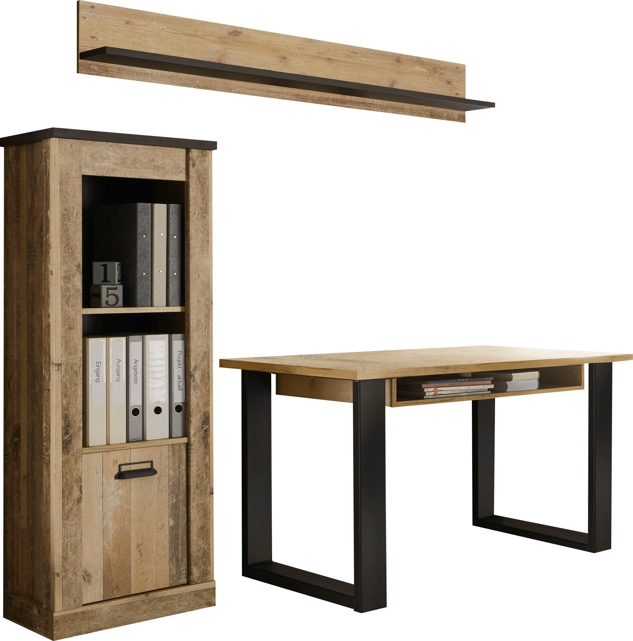 Home affaire Schrank-Set »SHERWOOD«, (3 St.), Holz Dekor, mit Scheunentorbeschlag aus Metall, Breite ca. 190 cm