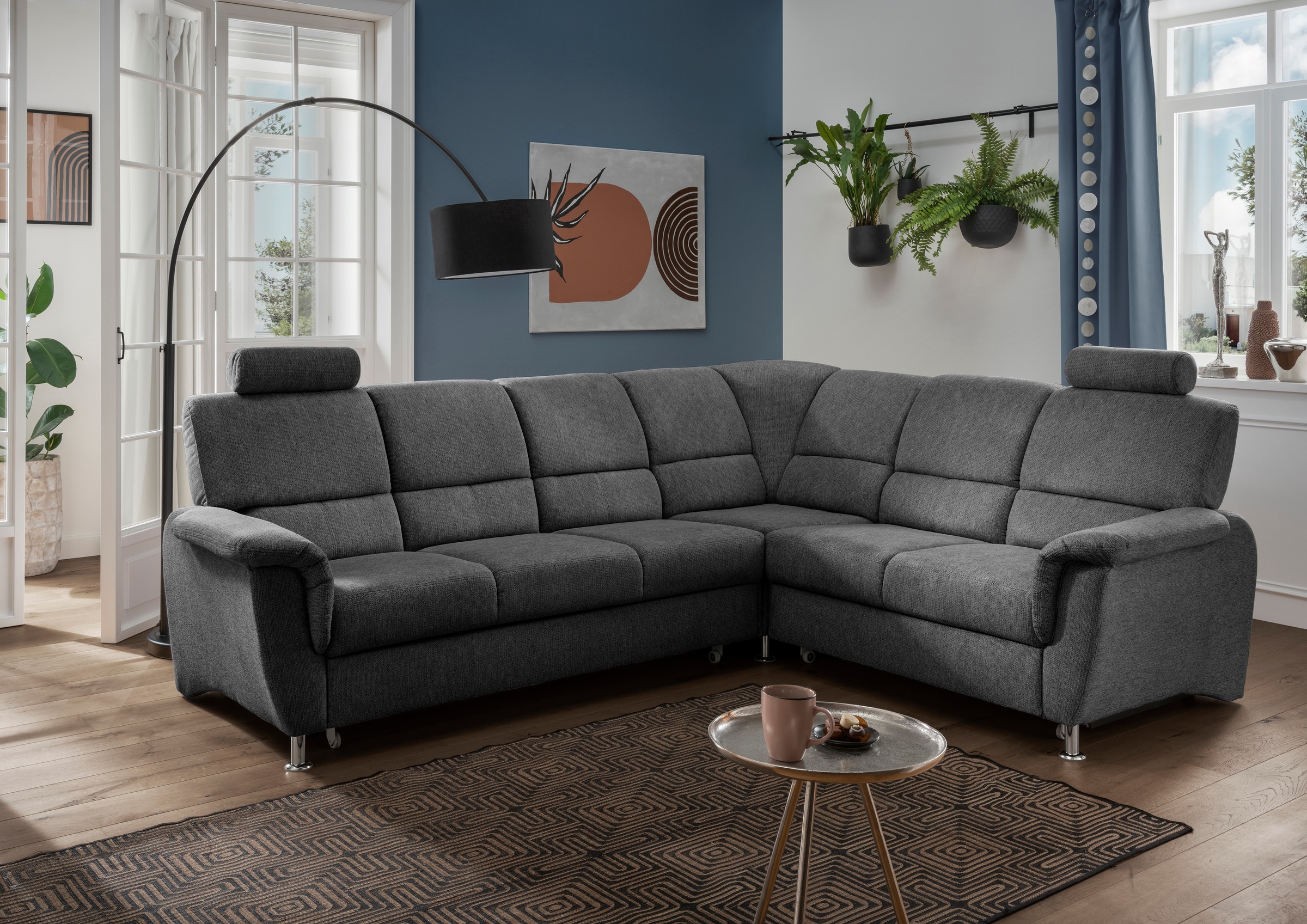 Home affaire Ecksofa »Pisa L-Form, mit Schlaffunktion, Stauraum, 2x höhenverstellbare«, Kopfstützen und Relaxfunktion im Eckelement