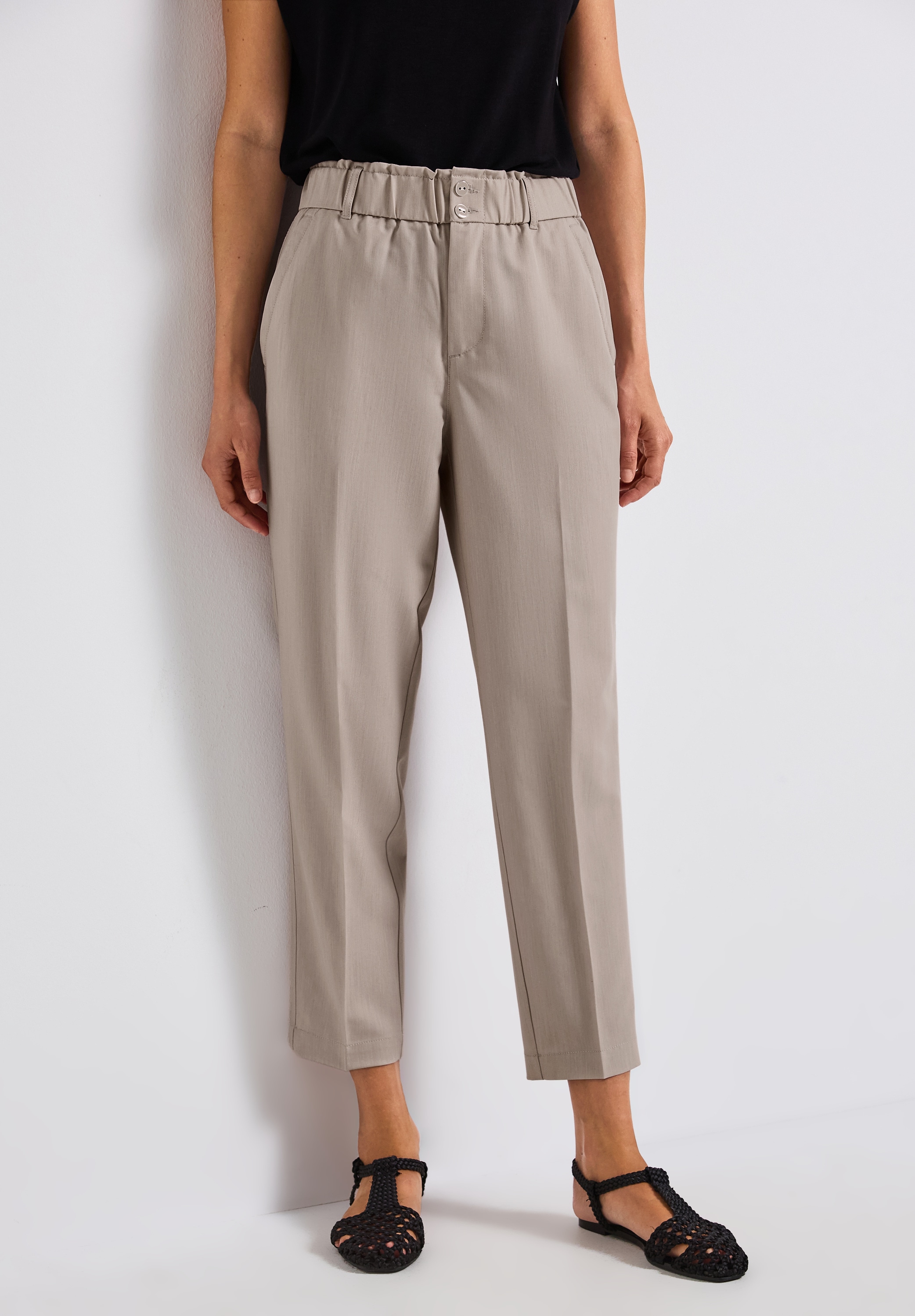 STREET ONE Paperbag-Hose, im Melange-Look und mit Stretch günstig online kaufen