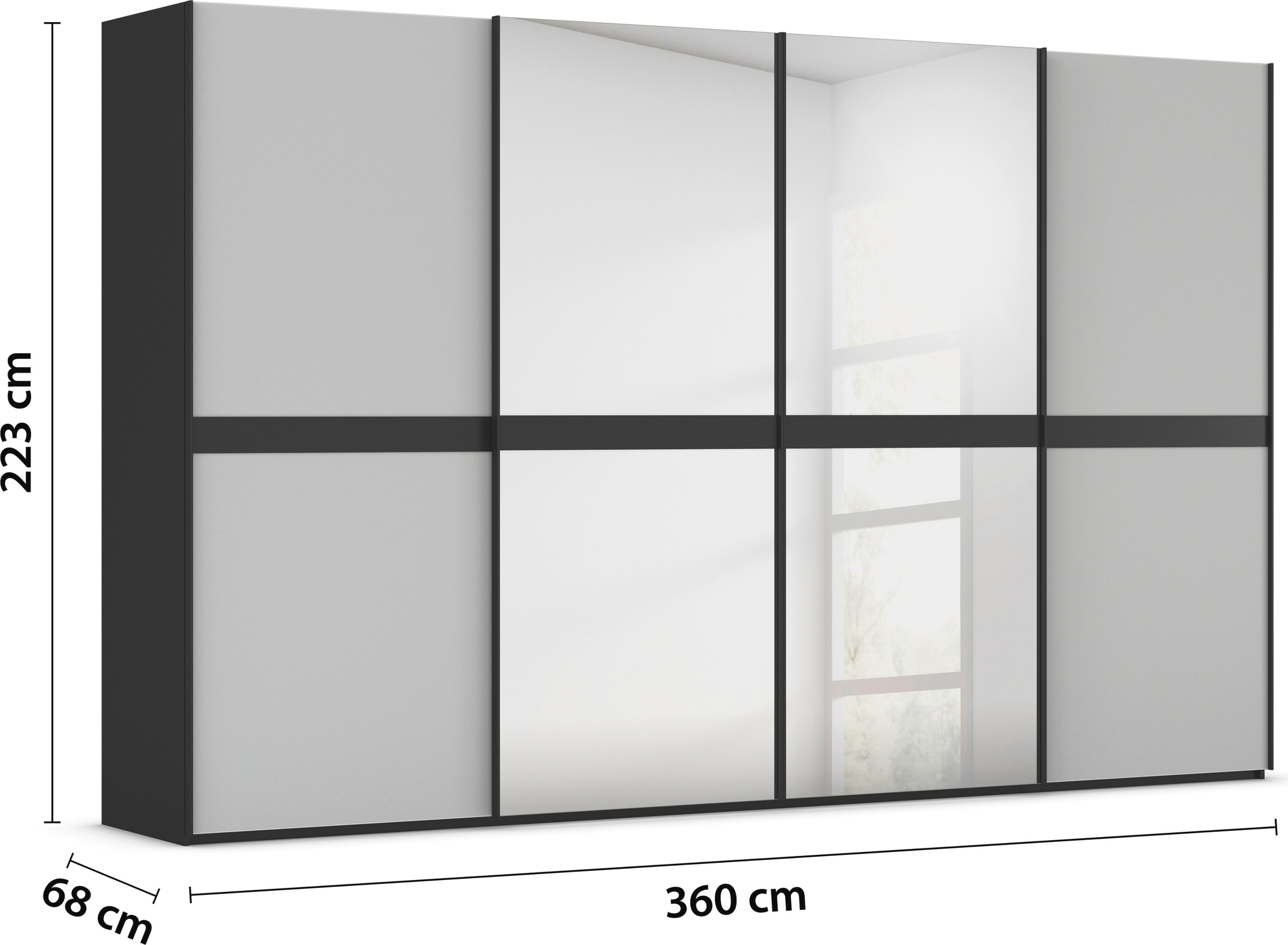 rauch Schwebetürenschrank »Kleiderschrank Schrank Garderobe Schlafzimmerschrank SCALE-LINE«, edle Optik mit Bauchbinde mit Glas/Spiegel-Front MADE IN GERMANY