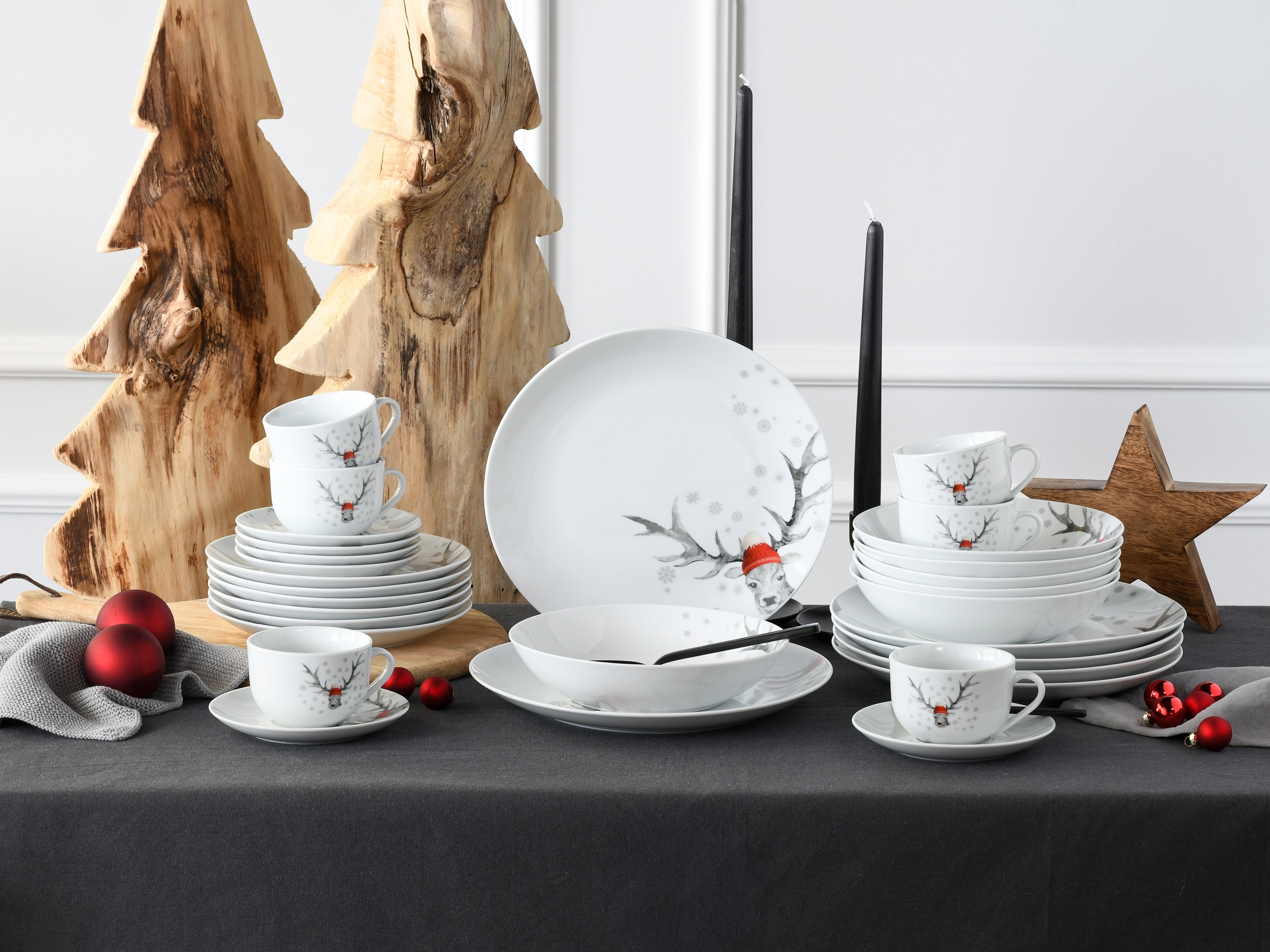 CreaTable Kombiservice »Luna Hirsch«, (Set, 30 tlg.), winterliches Hirsch-Motiv