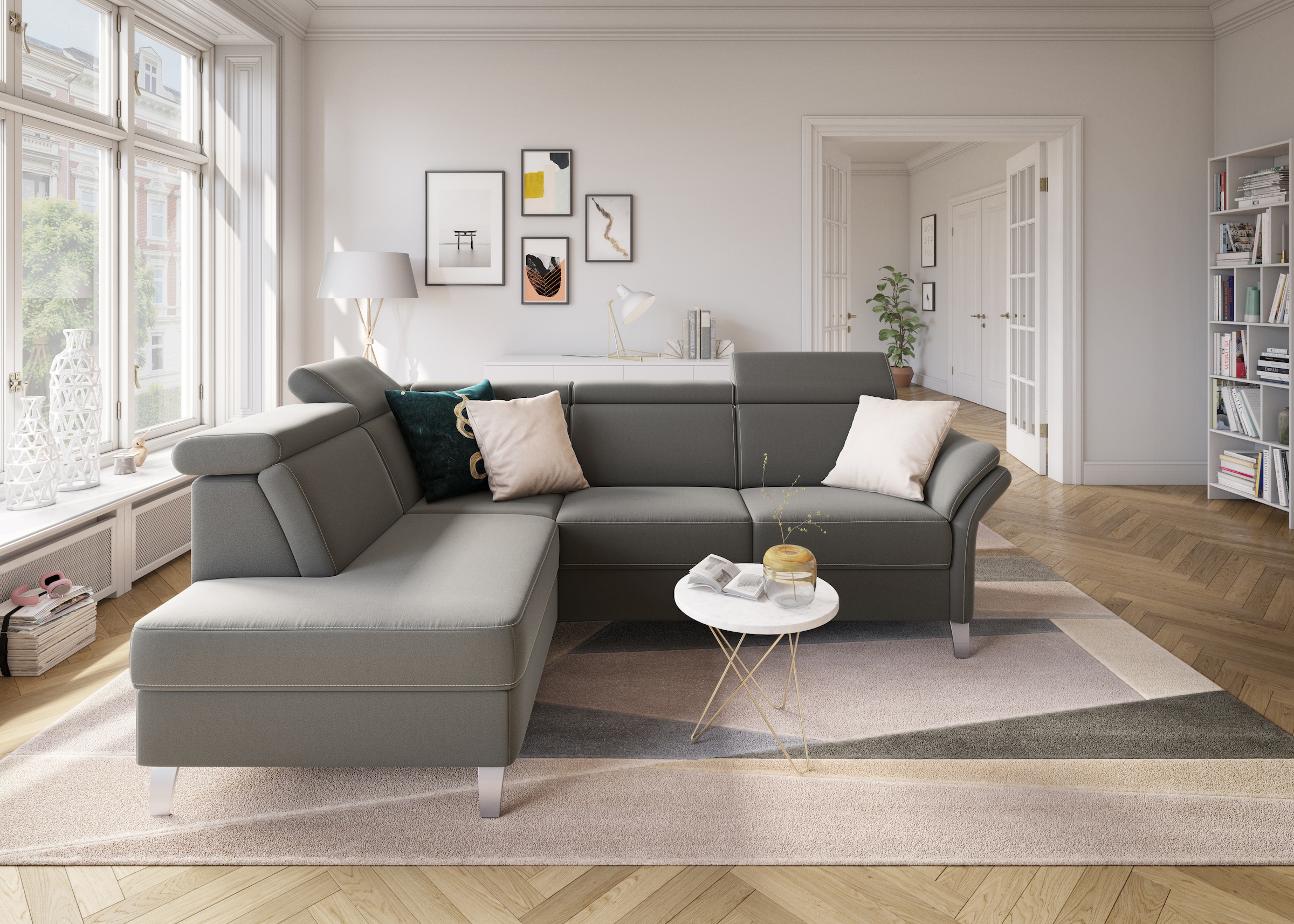 sit&more Ecksofa »Vincenzo L-Form«, inklusive Kopfteilverstellung, wahlweise mit Bettfunktion, Bettkasten